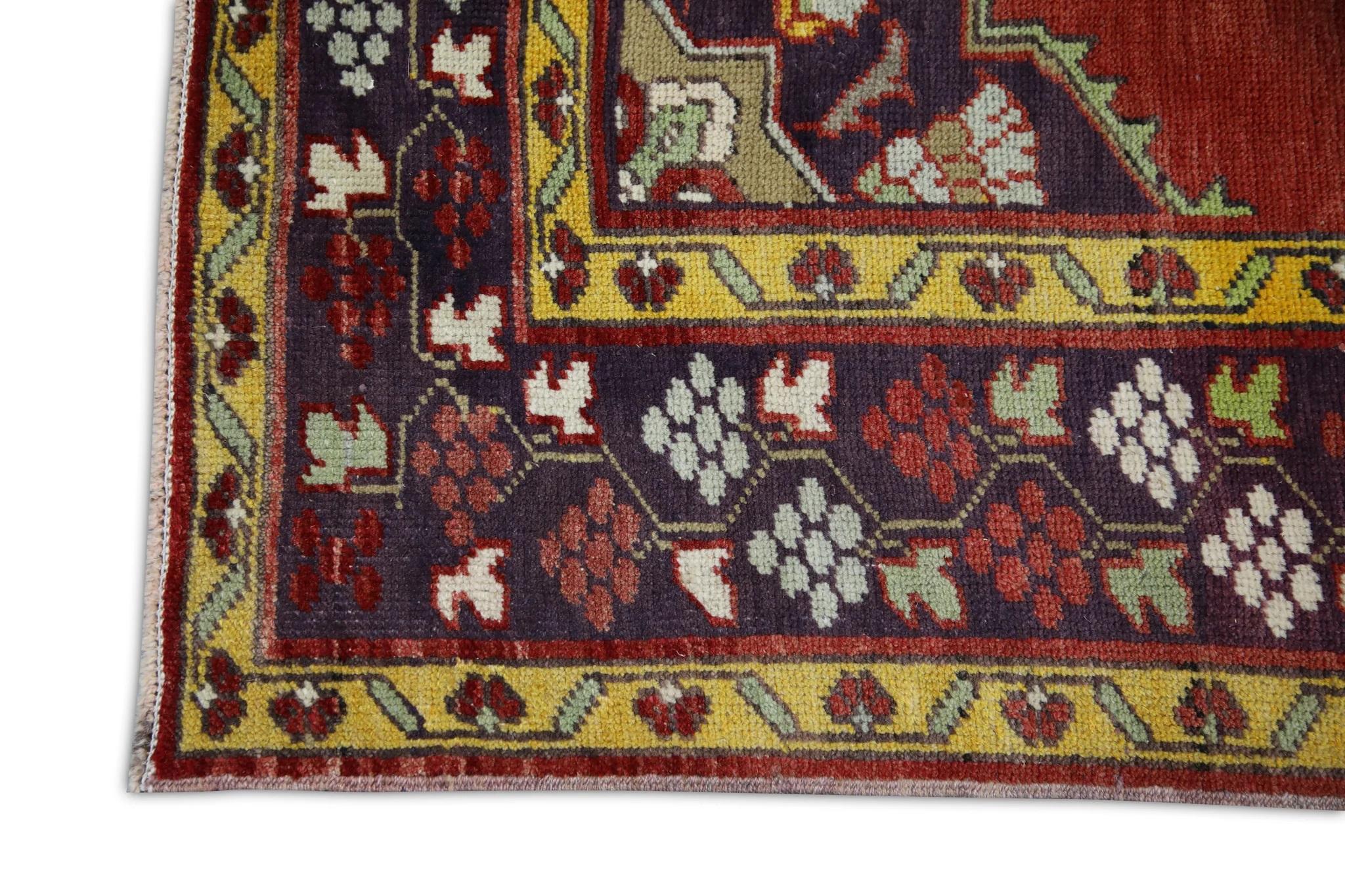 Introducing a one-of-a-kind vintage Turkish hand-knotted wool rug, carefully crafted by skilled artisans using traditional techniques passed down through generations. This exquisite rug boasts a stunning array of natural dyes, resulting in a rich