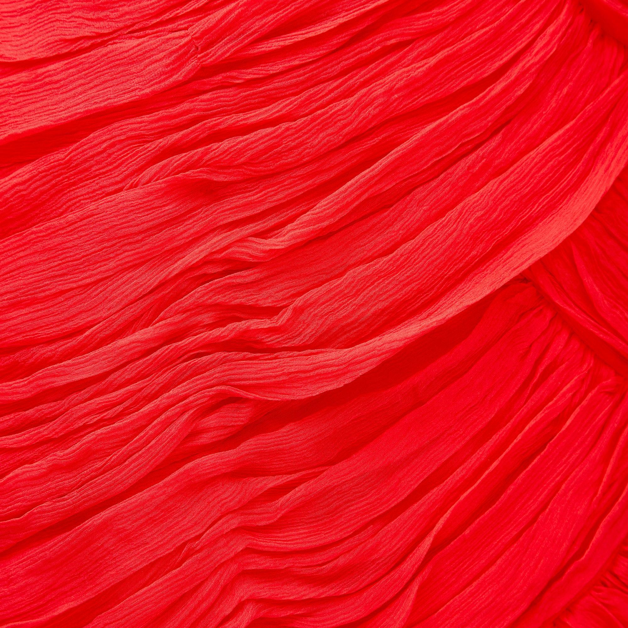 Women's 1960s Red Silk Chiffon Pleated Dress with Train For Sale