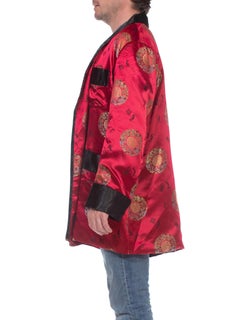 1960S Red Silk Jacquard Asian Smoking Jacket
