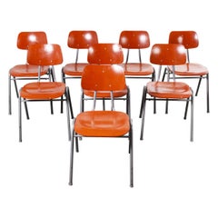 Vintage 1960s Red Stacking School, University Dining Chair, Set of Eight
