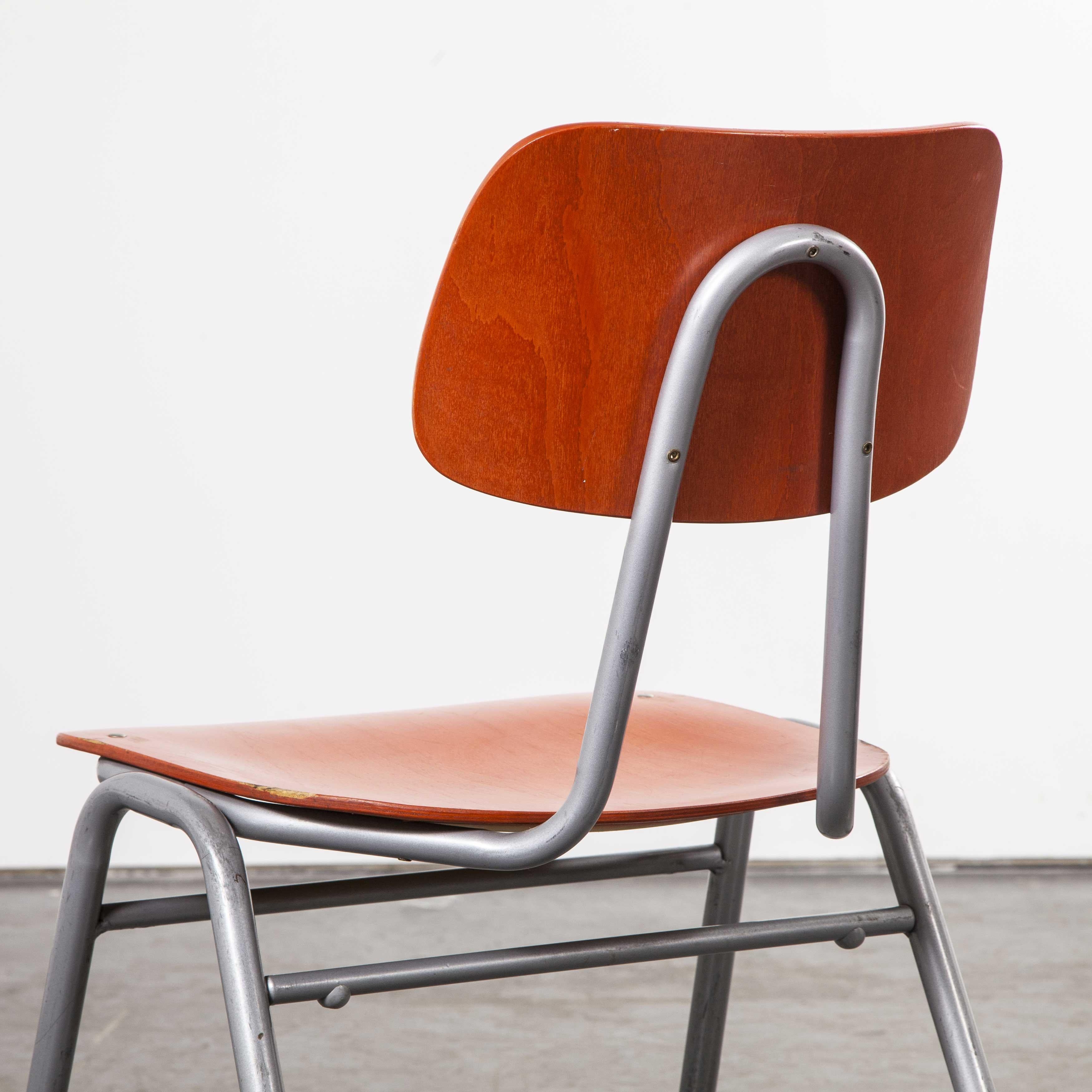 1960s Red Stacking School, University Dining Chair, Set of Six 6