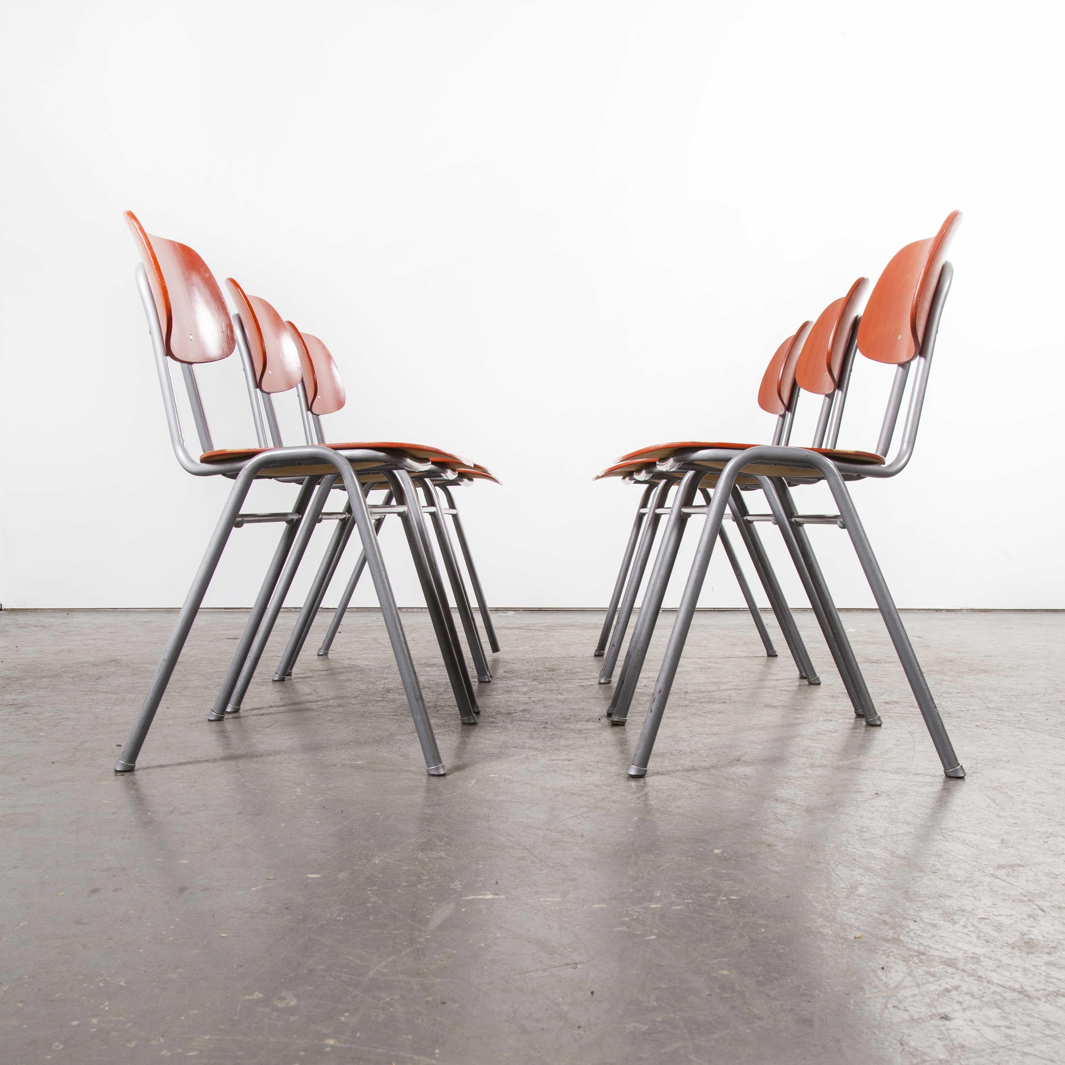 Mid-20th Century 1960s Red Stacking School, University Dining Chair, Set of Six