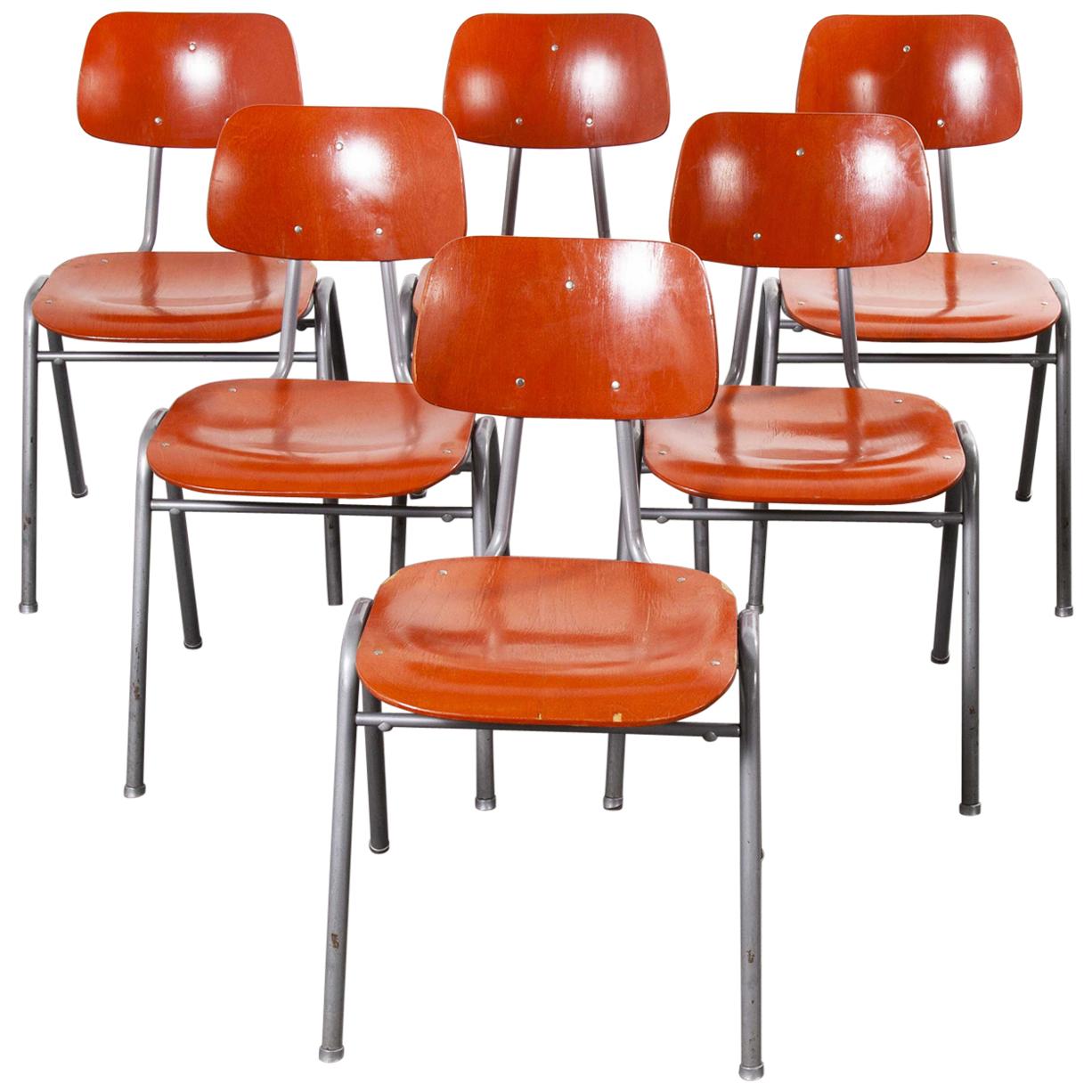 1960s Red Stacking School, University Dining Chair, Set of Six
