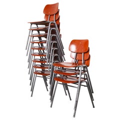 Vintage 1960s Red Stacking School, University Dining Chair, Set of Twelve