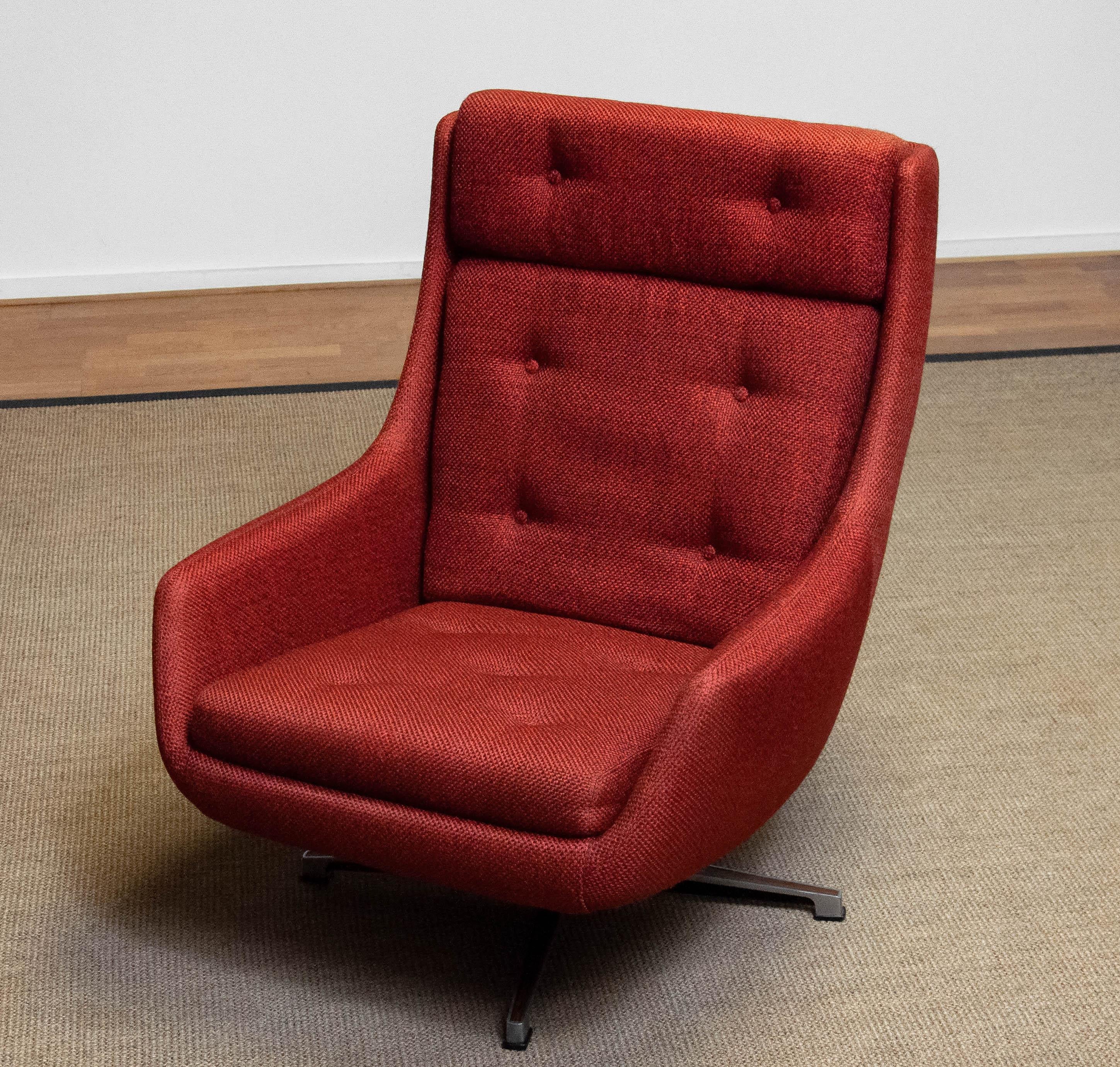 1960s Red Swivel and Rocking Lounge Chair by Alf Svensson for DUX of Sweden 3