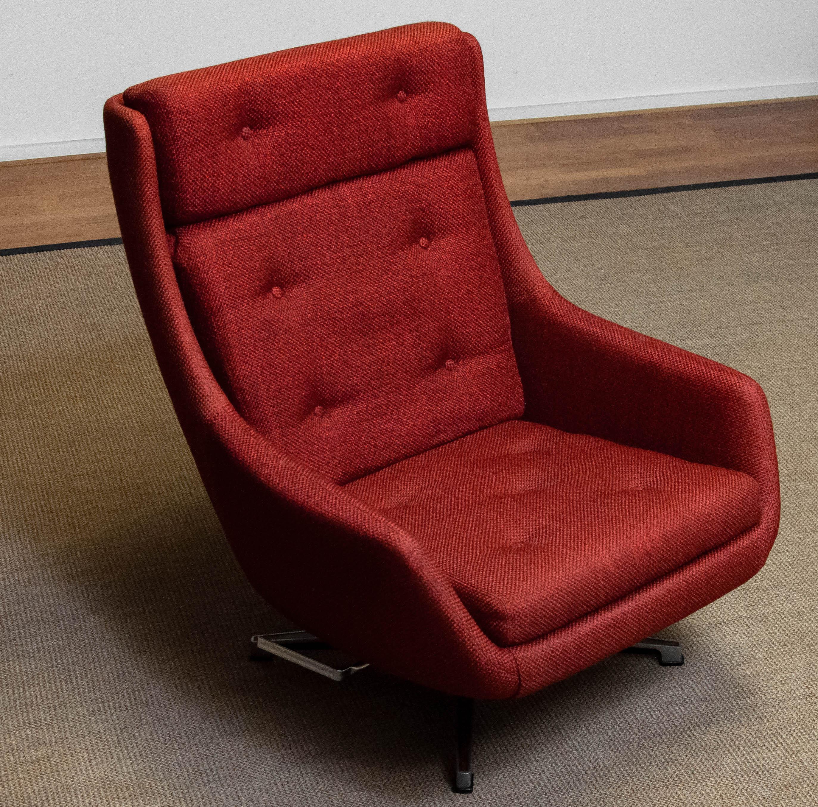 1960s Red Swivel and Rocking Lounge Chair by Alf Svensson for DUX of Sweden 7
