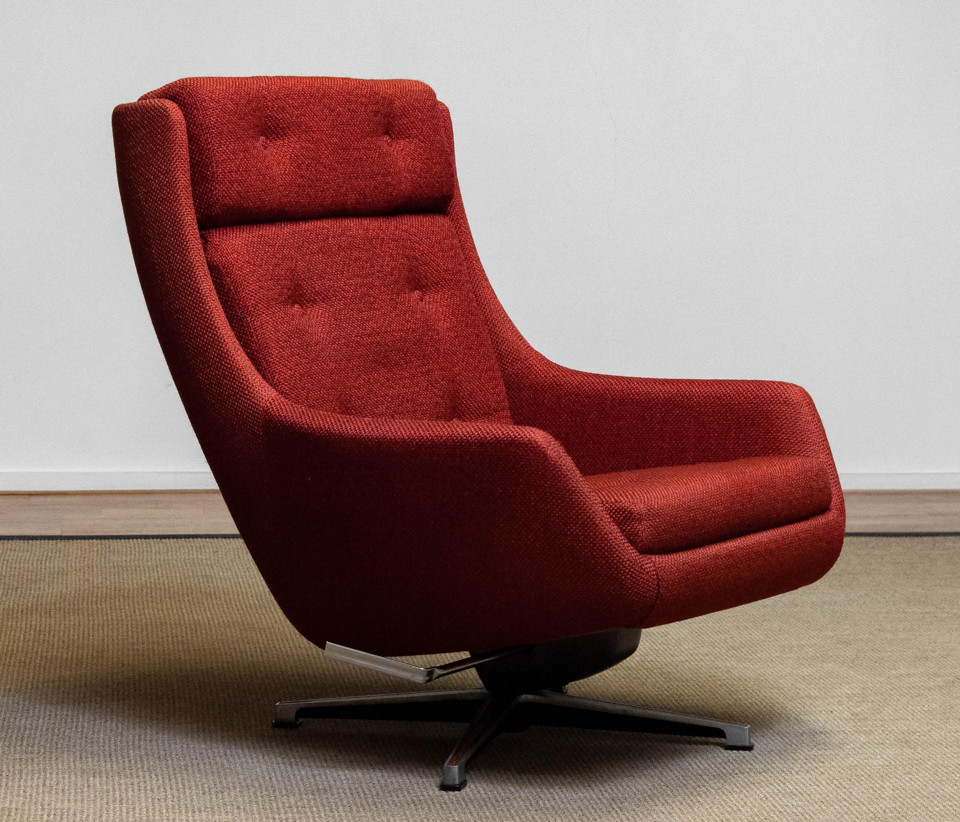 Swedish 1960s Red Swivel and Rocking Lounge Chair by Alf Svensson for DUX of Sweden