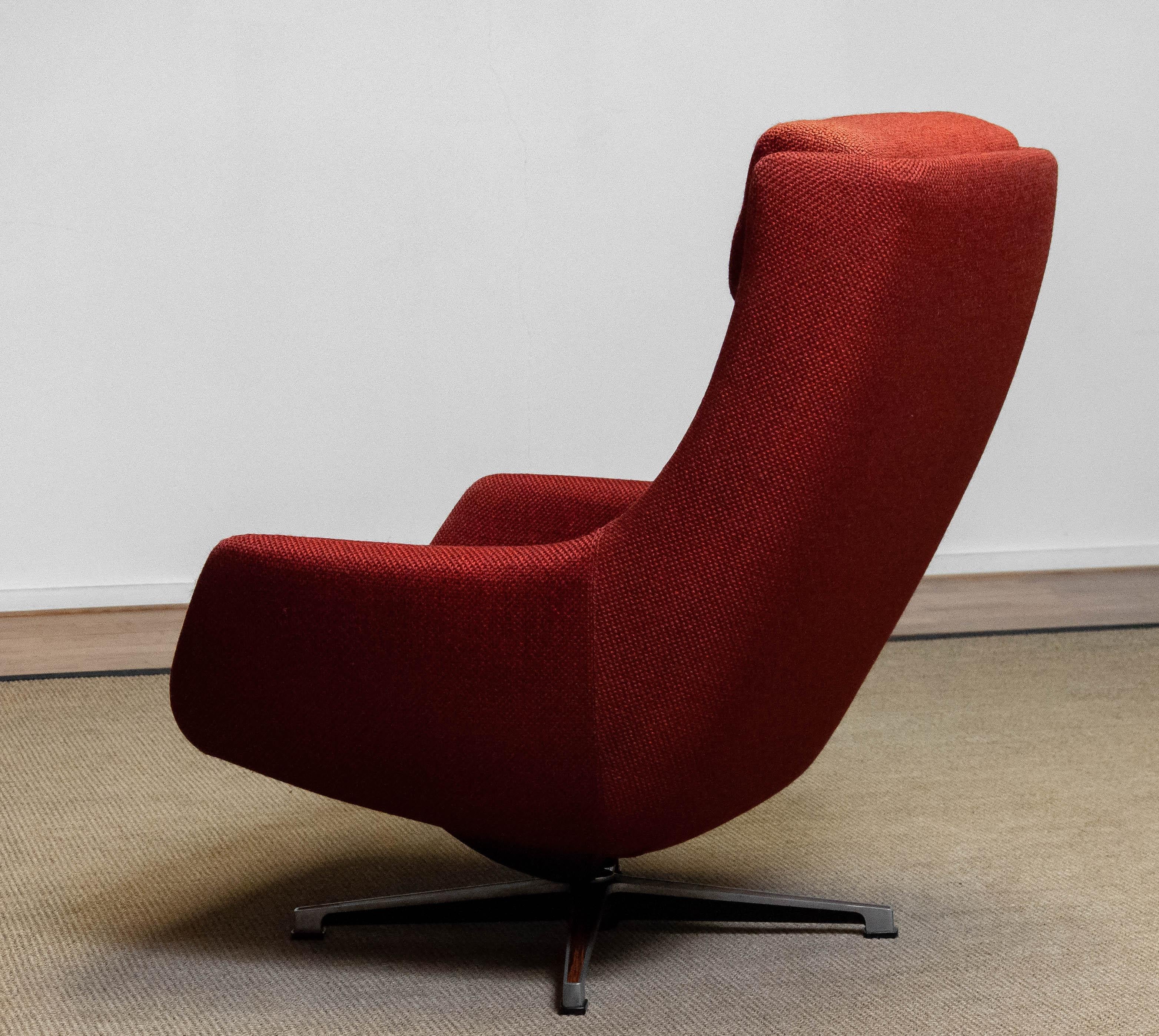 Mid-20th Century 1960s Red Swivel and Rocking Lounge Chair by Alf Svensson for DUX of Sweden
