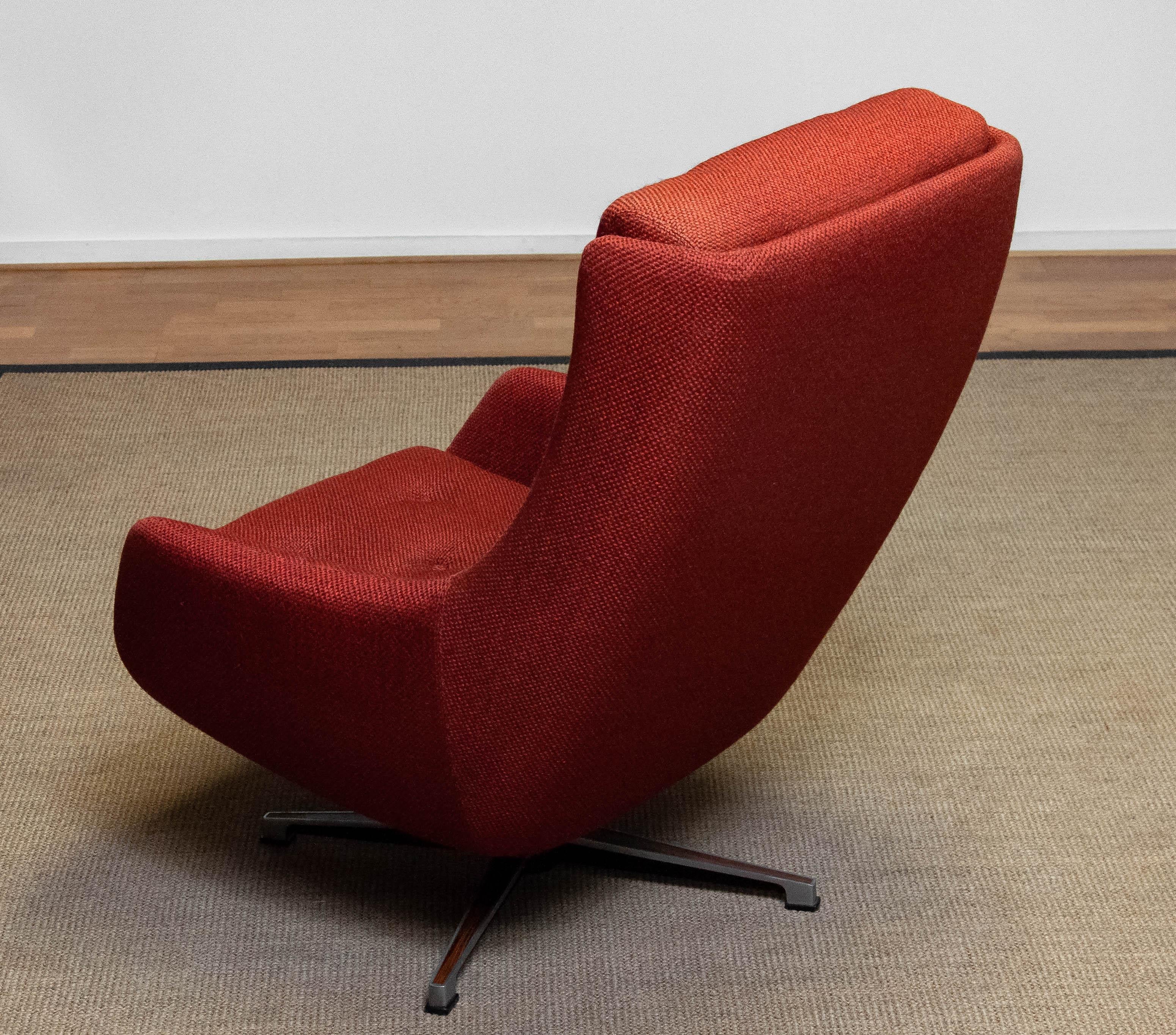Fabric 1960s Red Swivel and Rocking Lounge Chair by Alf Svensson for DUX of Sweden