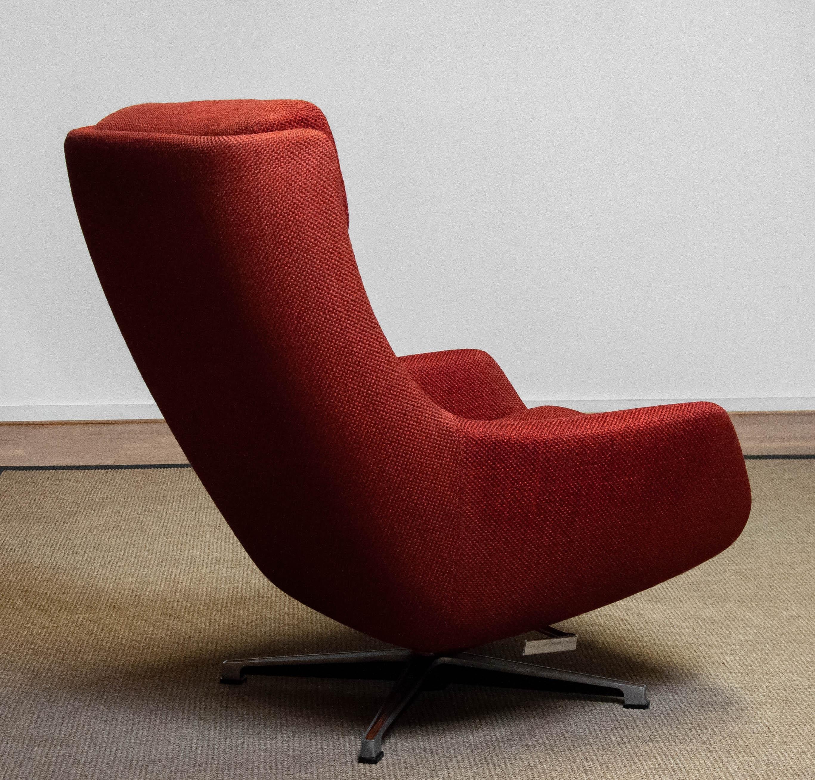 1960s Red Swivel and Rocking Lounge Chair by Alf Svensson for DUX of Sweden 1