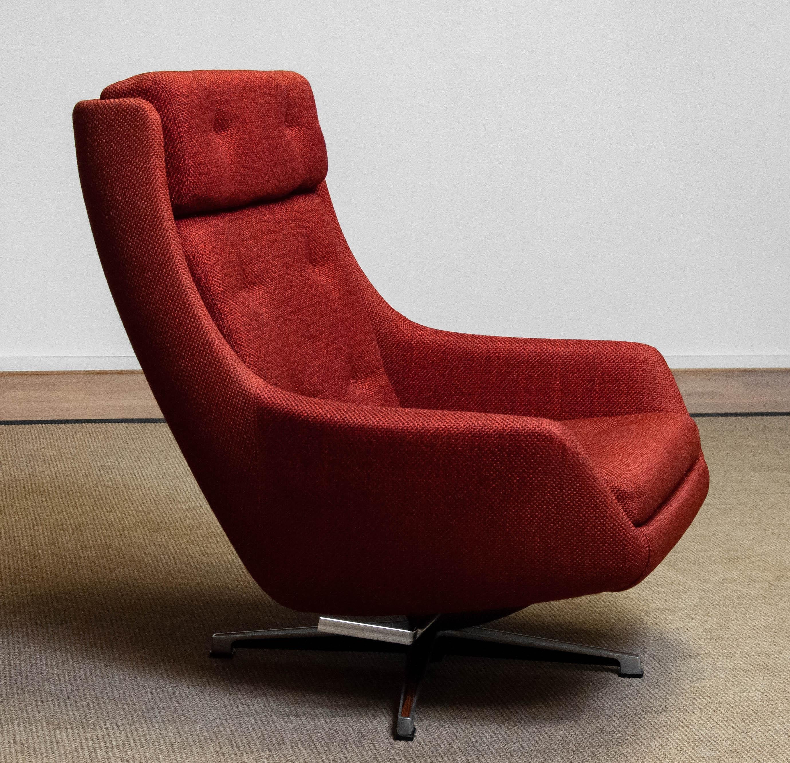 1960s Red Swivel and Rocking Lounge Chair by Alf Svensson for DUX of Sweden 2
