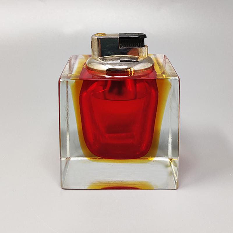 Mid-Century Modern 1960s Red Table Lighter in Murano Sommerso Glass by Flavio Poli for Seguso