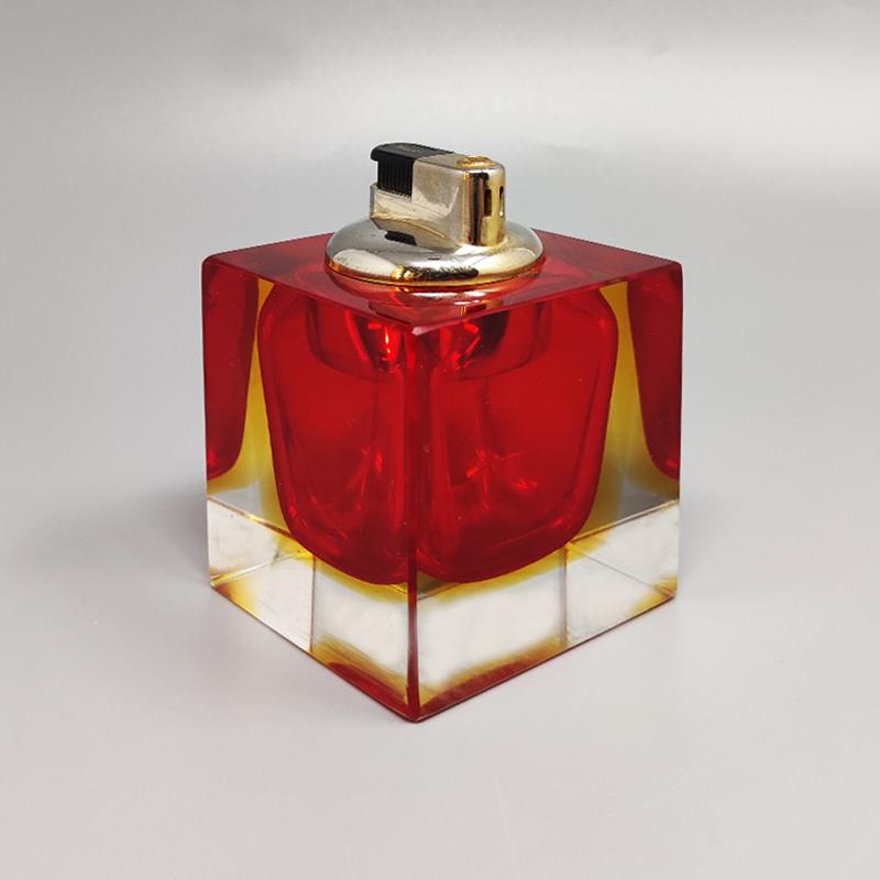 Italian 1960s Red Table Lighter in Murano Sommerso Glass by Flavio Poli for Seguso