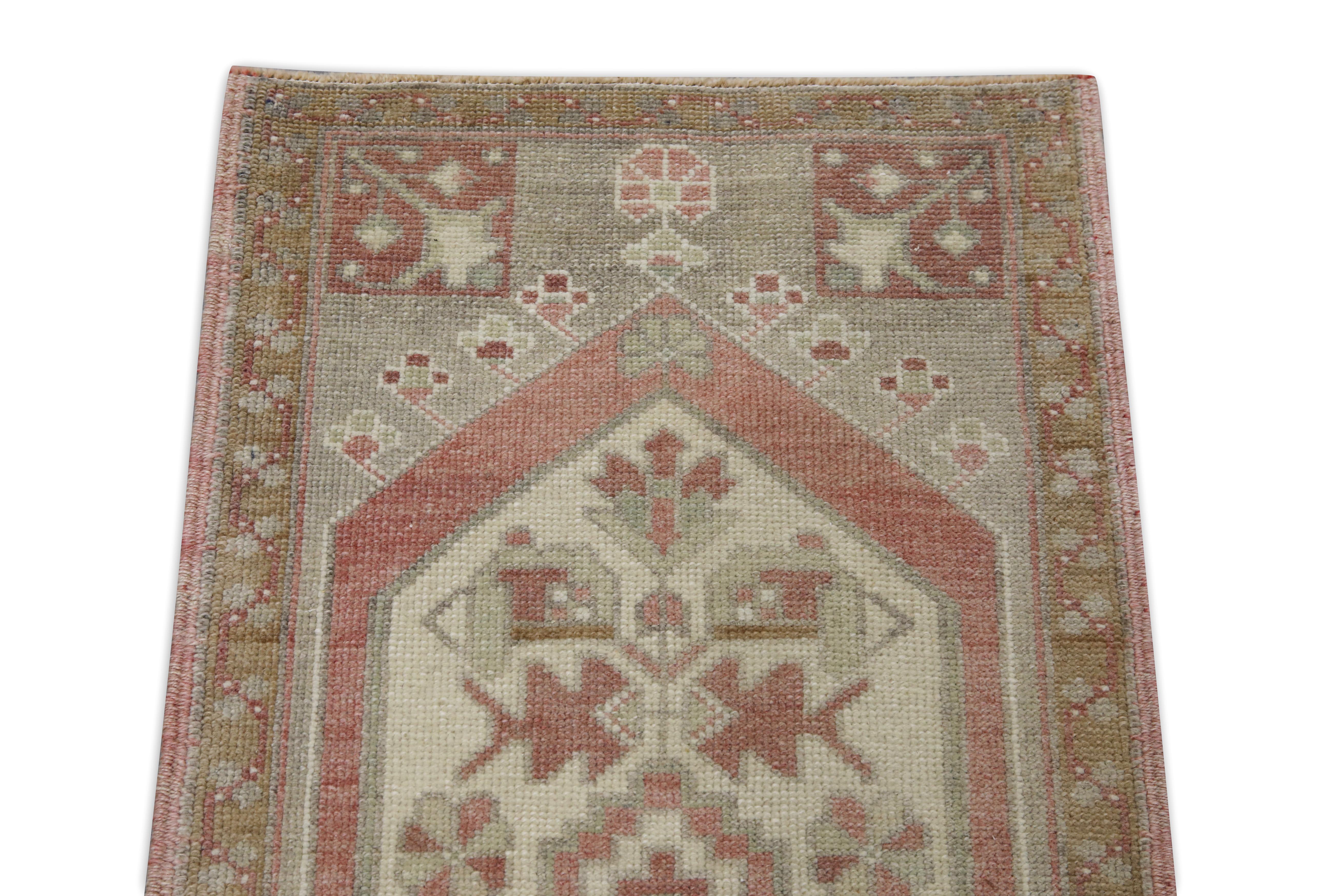 Hand-Woven 1960s Red & Taupe Vintage Turkish Mini Rug 1'7