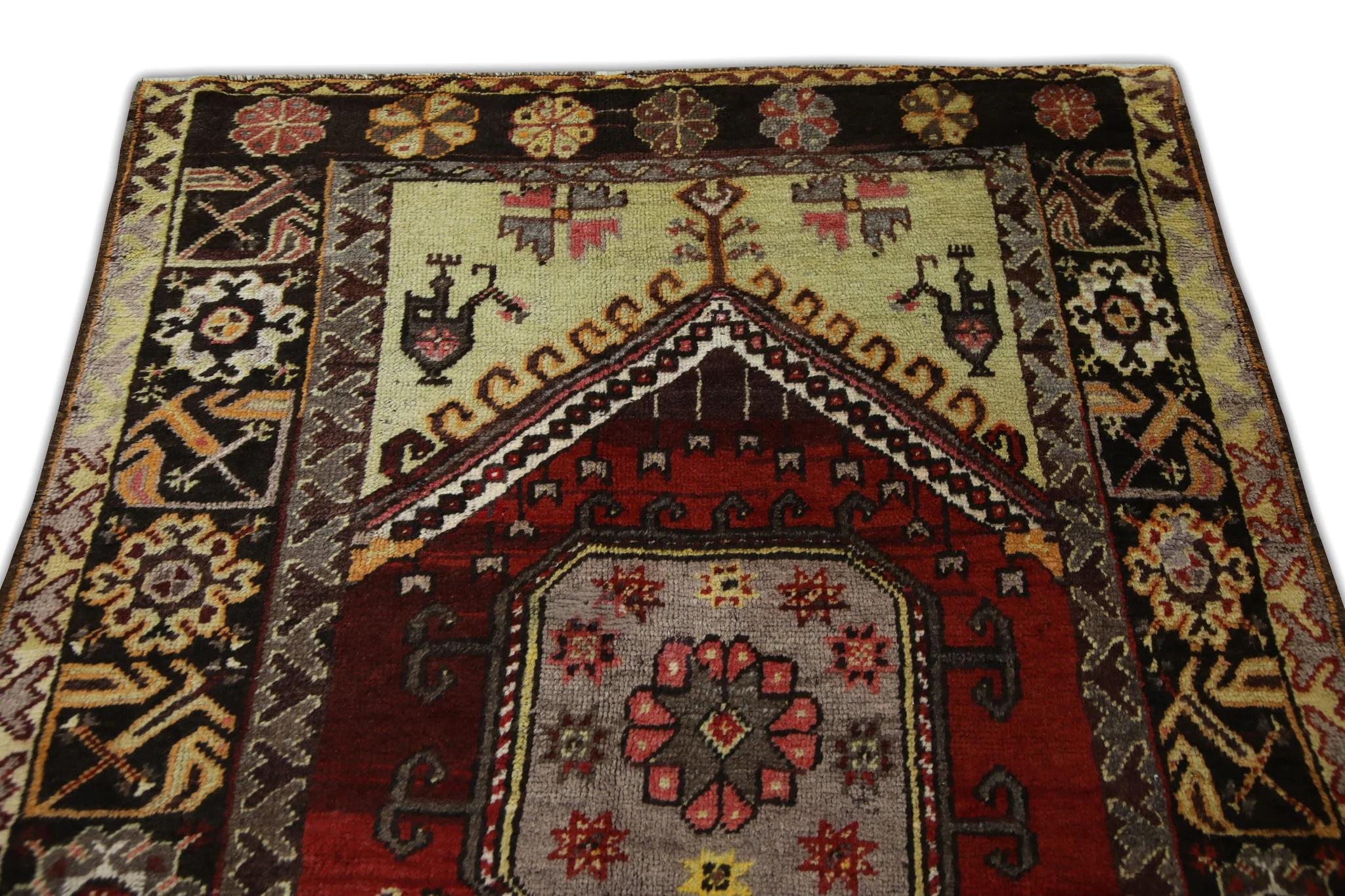 1960er Jahre Rot Vintage Türkisch Teppich 4'4
