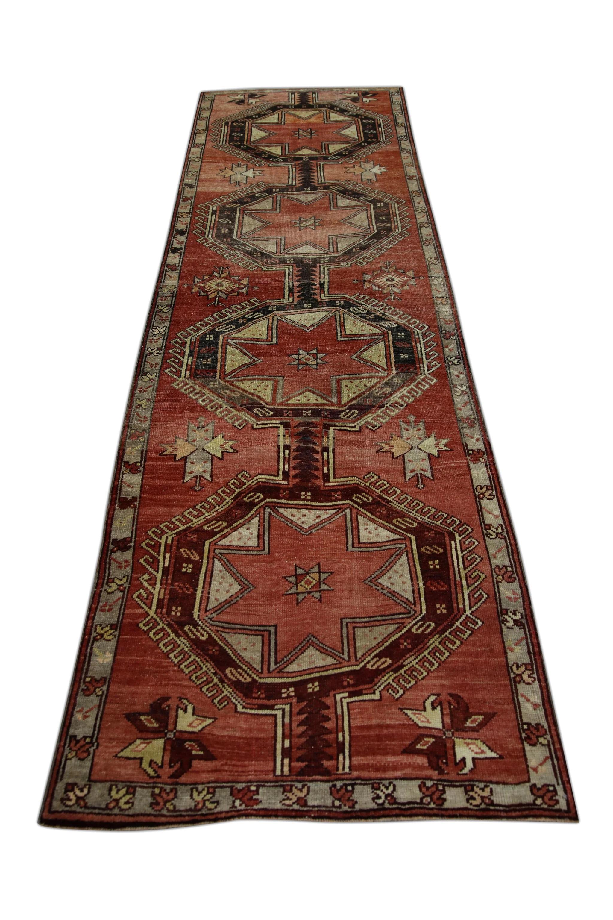 1960s Red Vintage Turkish Runner 3'3