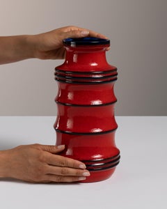 1960s Red West German Mid-Century Modern Ceramic Vase