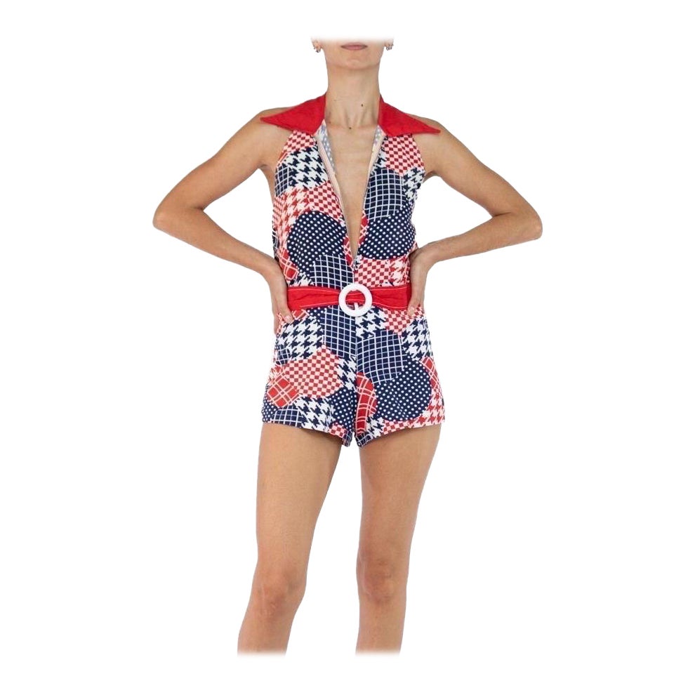 Romper de algodón rojo, blanco y azul de los años 60