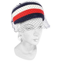 Vintage 1960s Red, White, & Blue Pillbox Hat