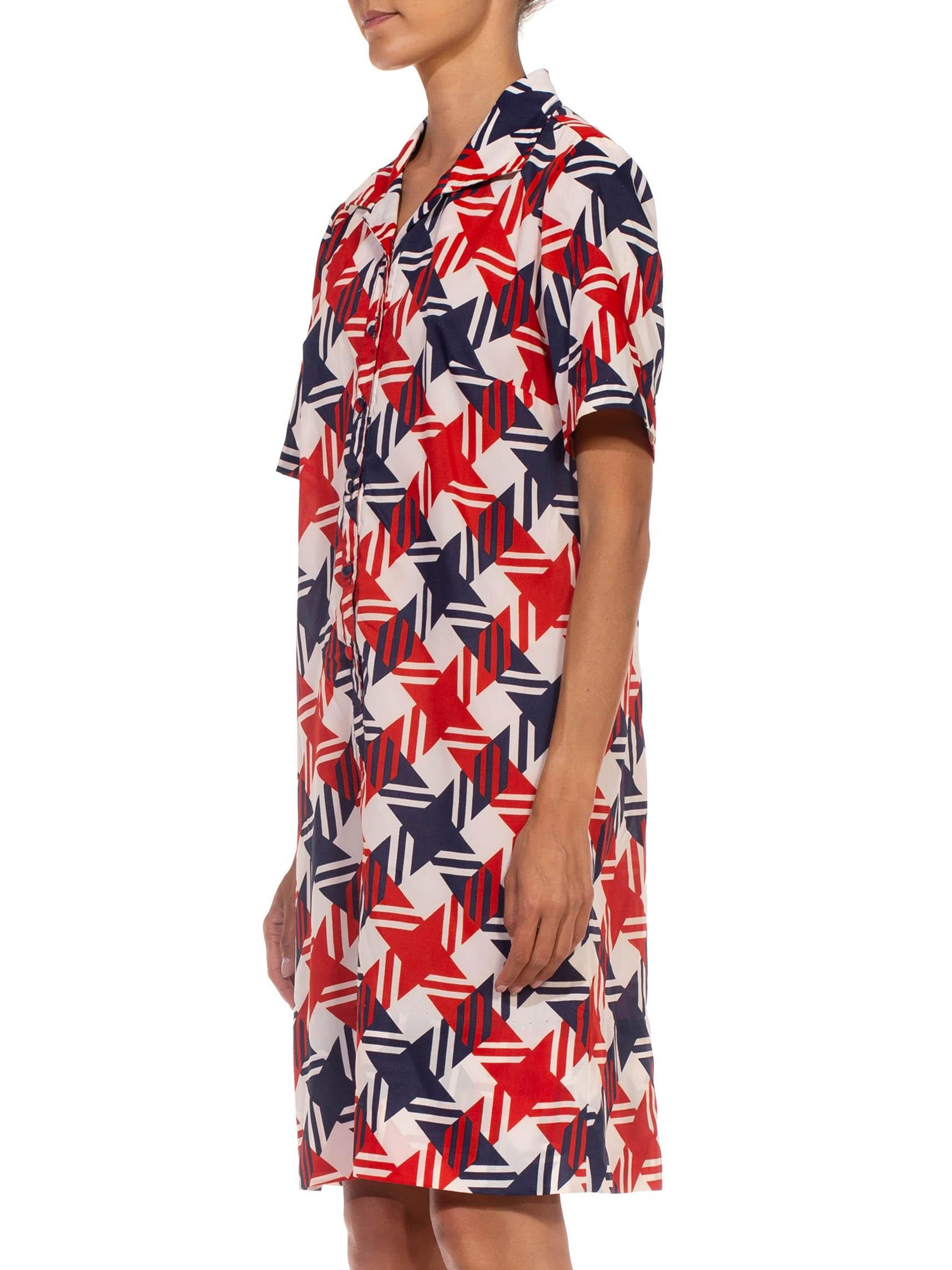 1960S Red White & Blue Polyester Gingham Plaid Print Mod Dress In Excellent Condition For Sale In New York, NY