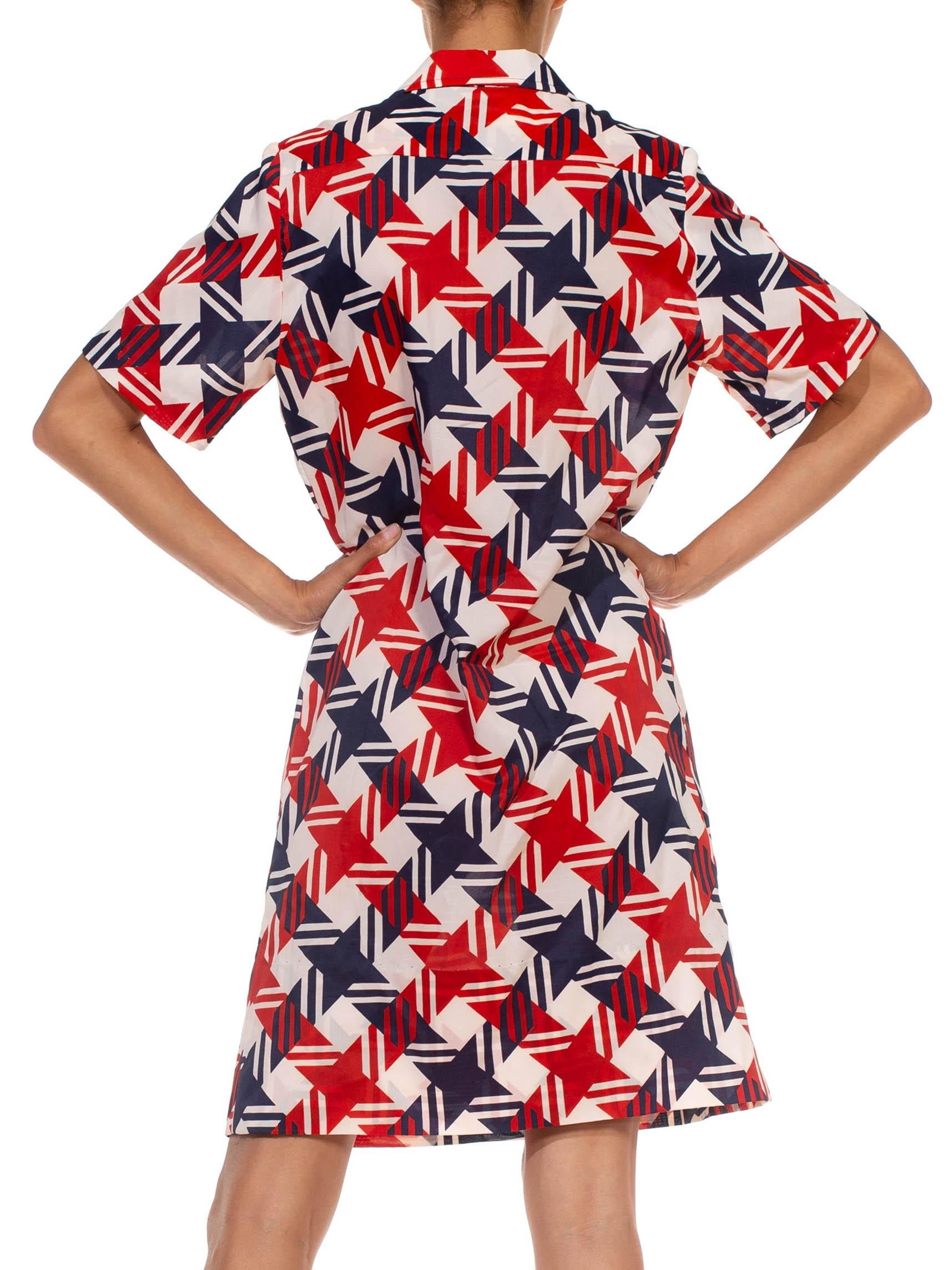 1960S Red White & Blue Polyester Gingham Plaid Print Mod Dress For Sale 1