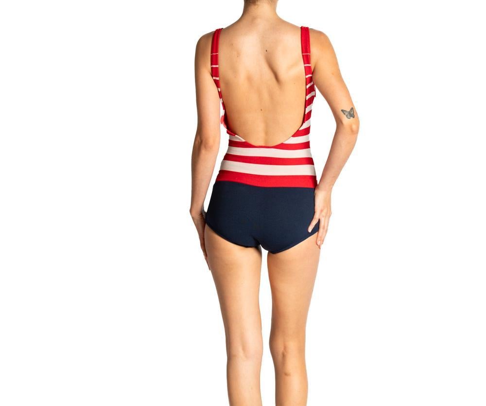 1960S Red & White Polyester Knit Swimsuit Romper For Sale 2
