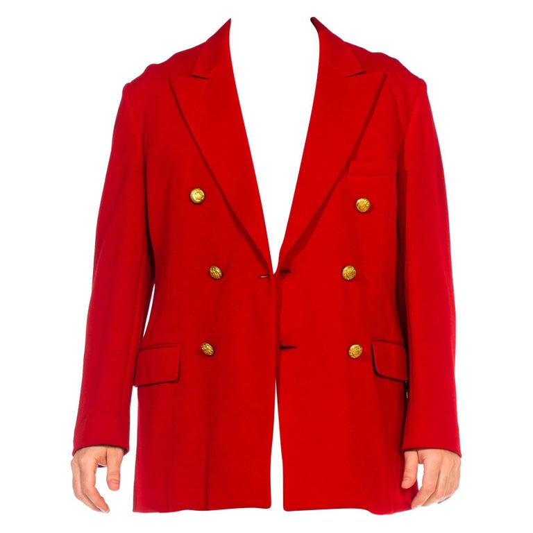 1960S Red Wool Jersey Double Breasted Peak Lapel Blazer With Gold ...