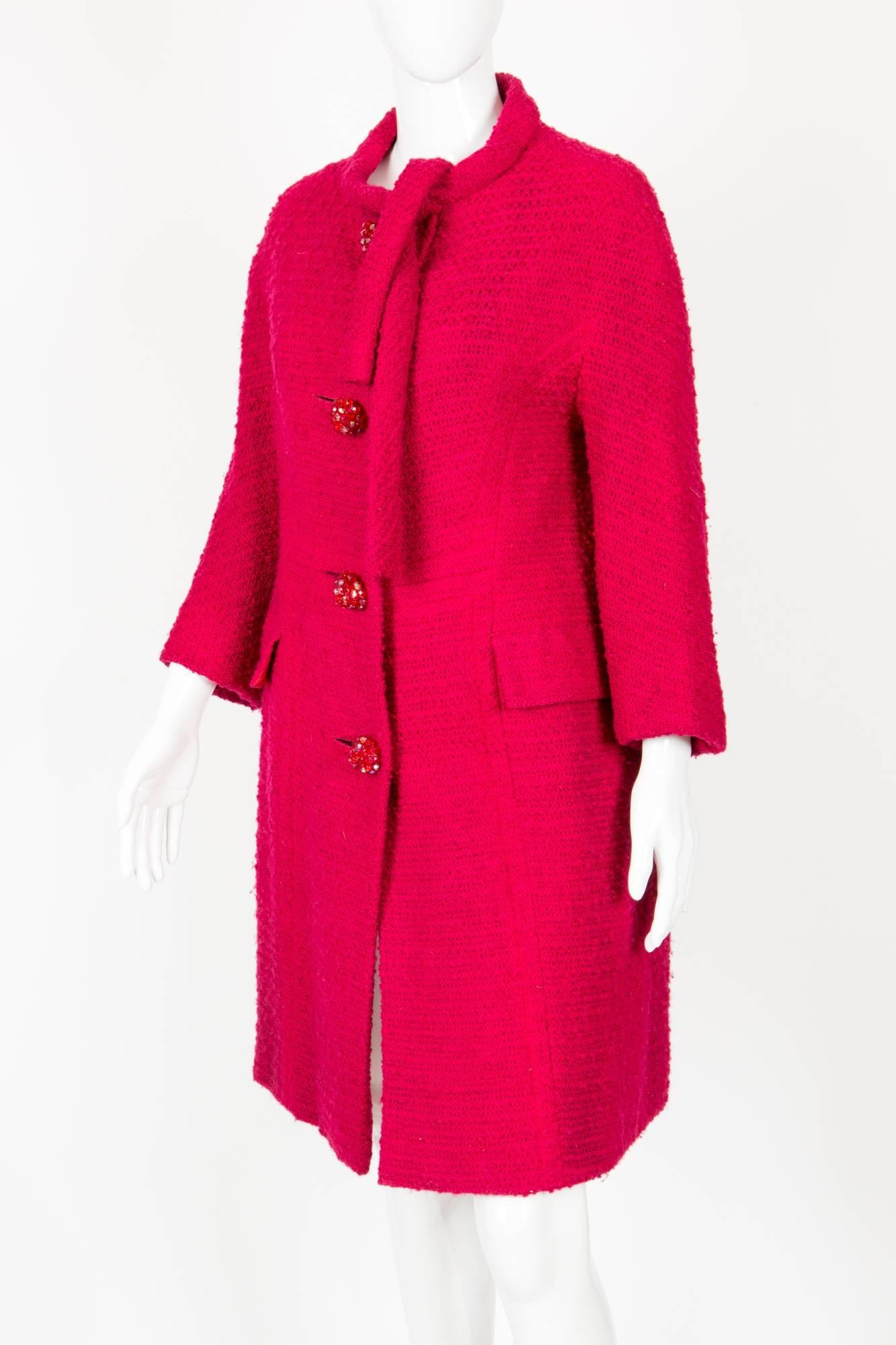 1960s Red Wool Marie Martine Coat  In Good Condition For Sale In Paris, FR