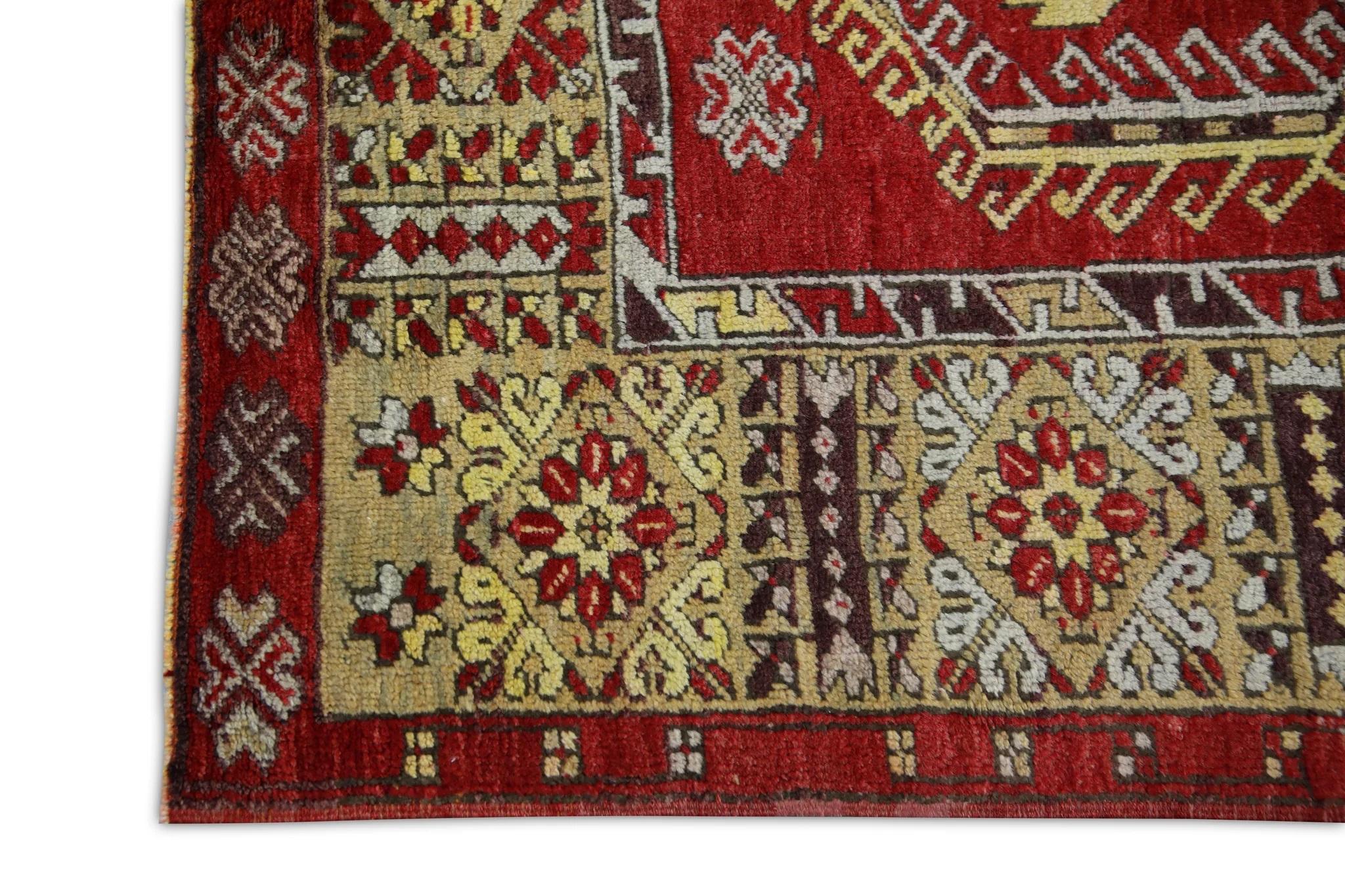 Tribal 1960s Red & Yellow Vintage Turkish Runner 5'1