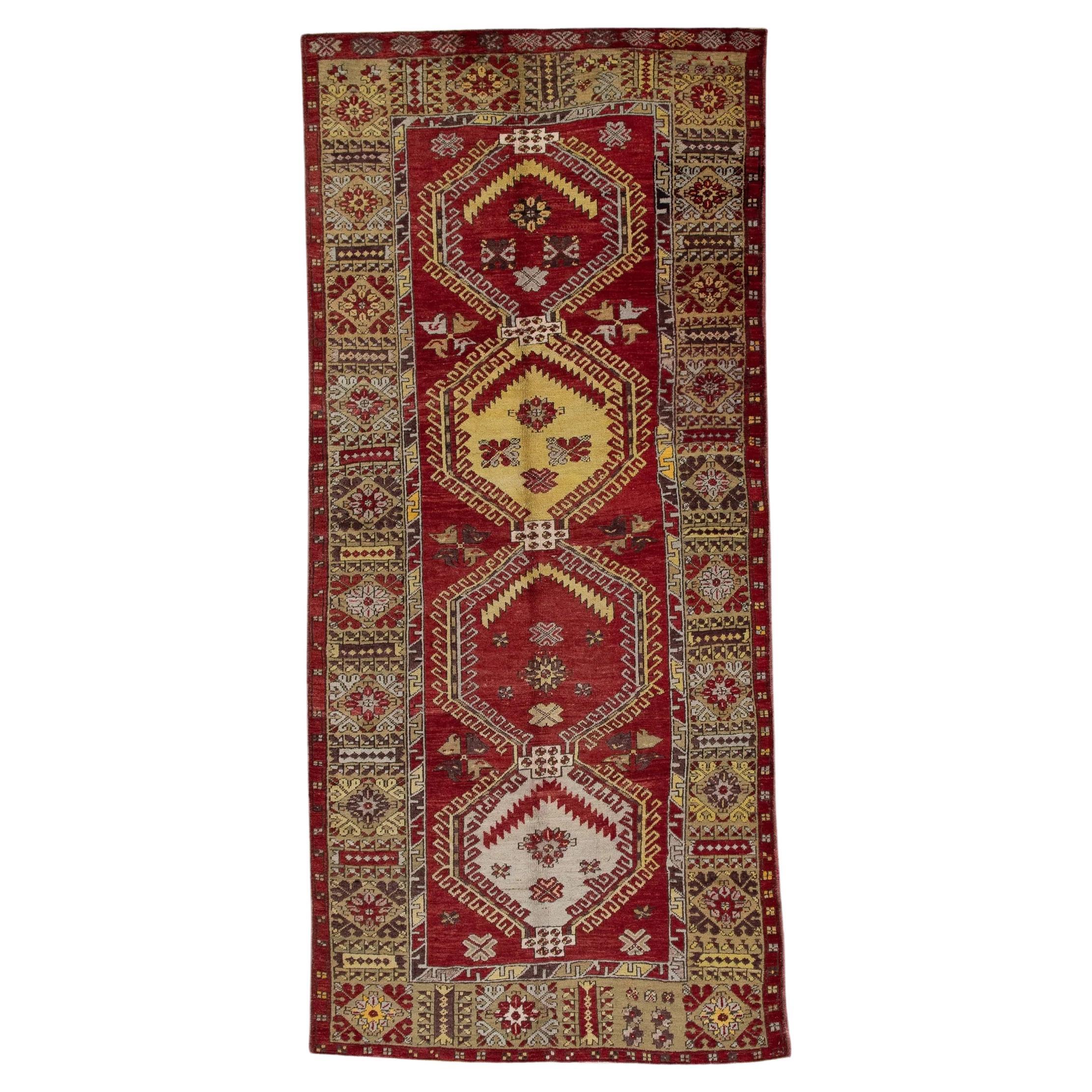 1960s Red & Yellow Vintage Turkish Runner 5'1" x 11'4" For Sale