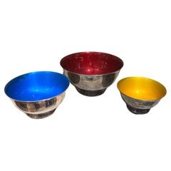 1960s Reed and Barton Silver Plate Color Enamel Bowls Set of 3