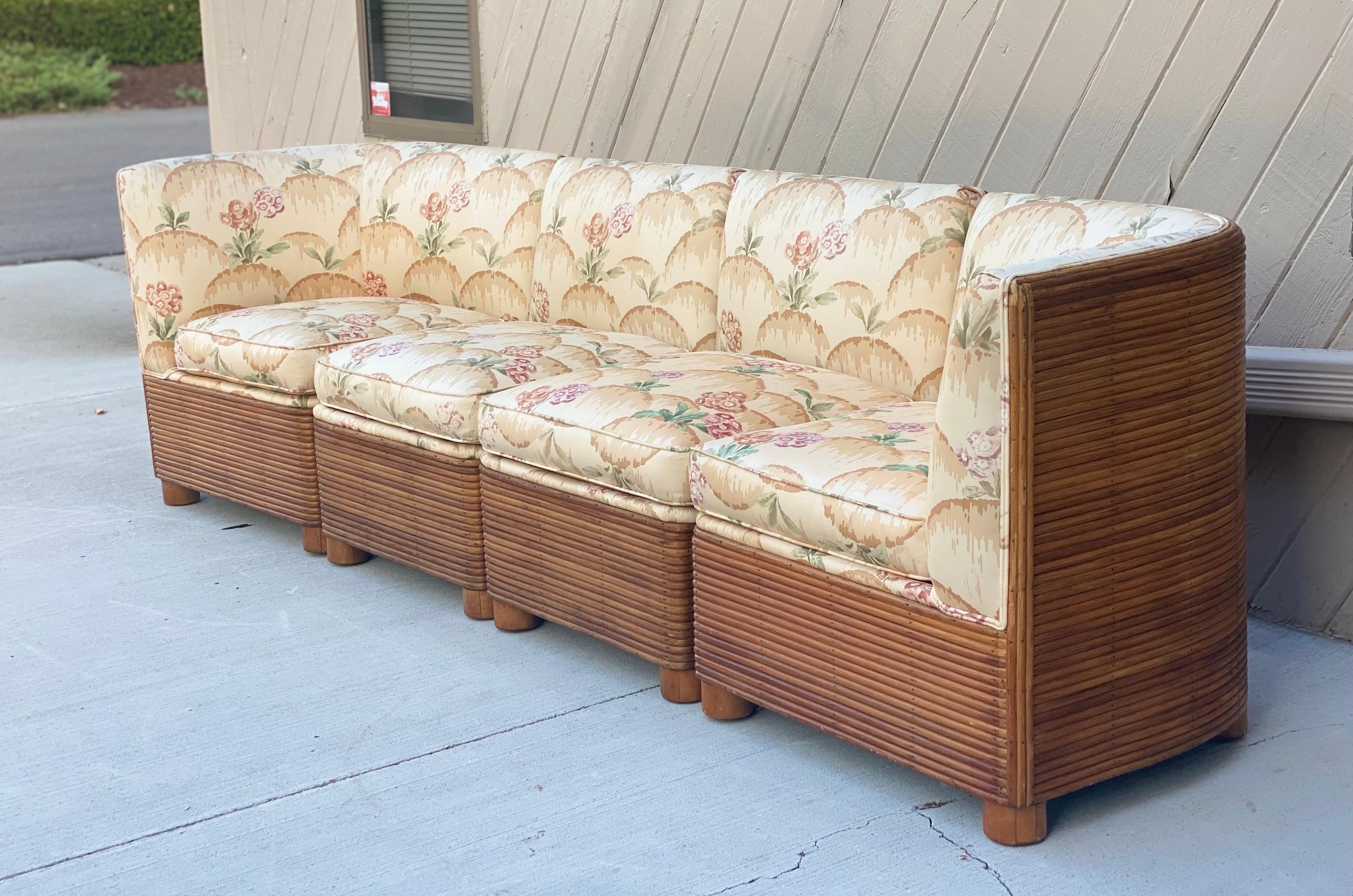 Mid-Century Modern 1960s Reed Bamboo Four Piece Modular Sofa  For Sale