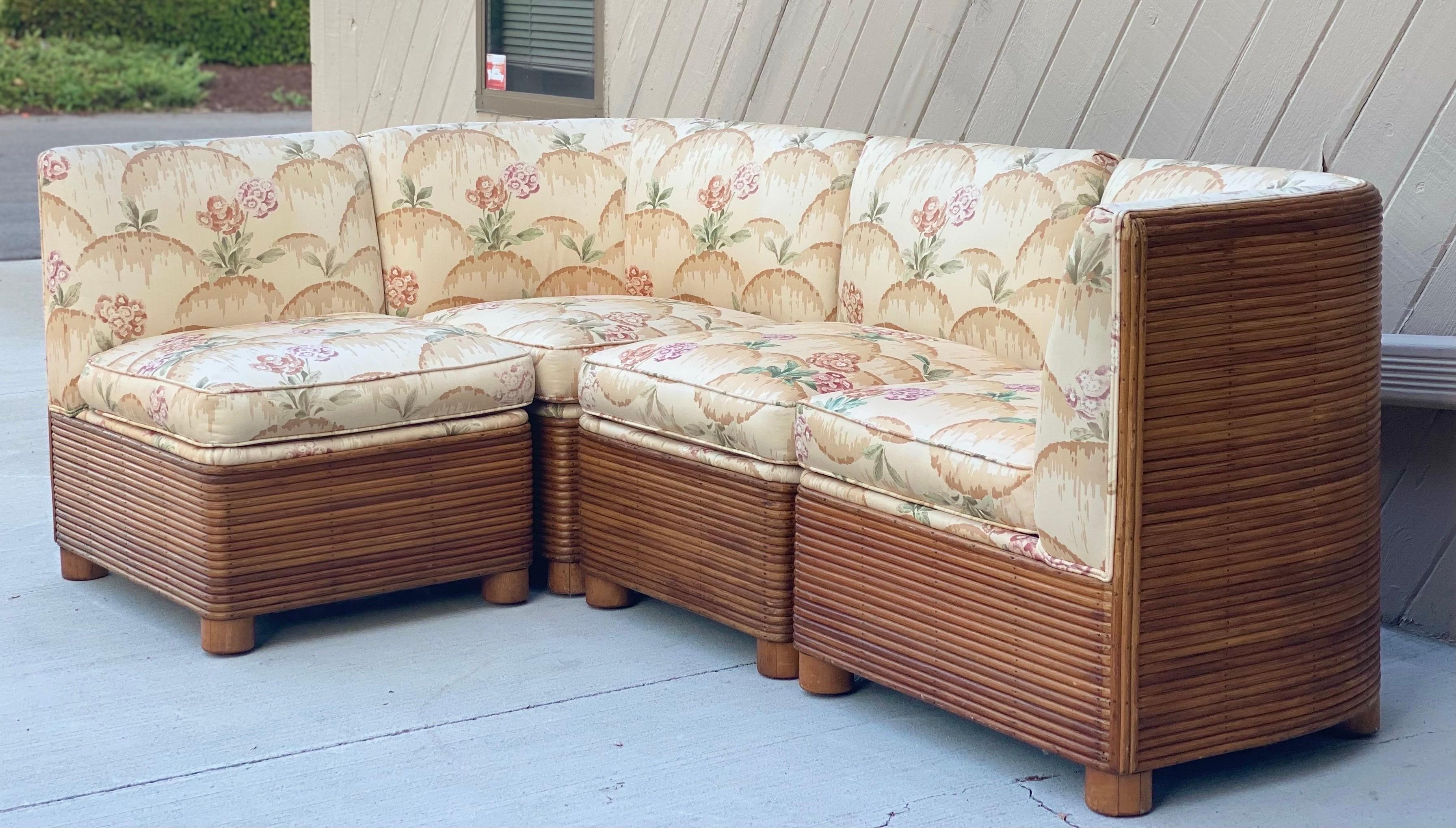 1960s Reed Bamboo Four Piece Modular Sofa  In Good Condition For Sale In Farmington Hills, MI