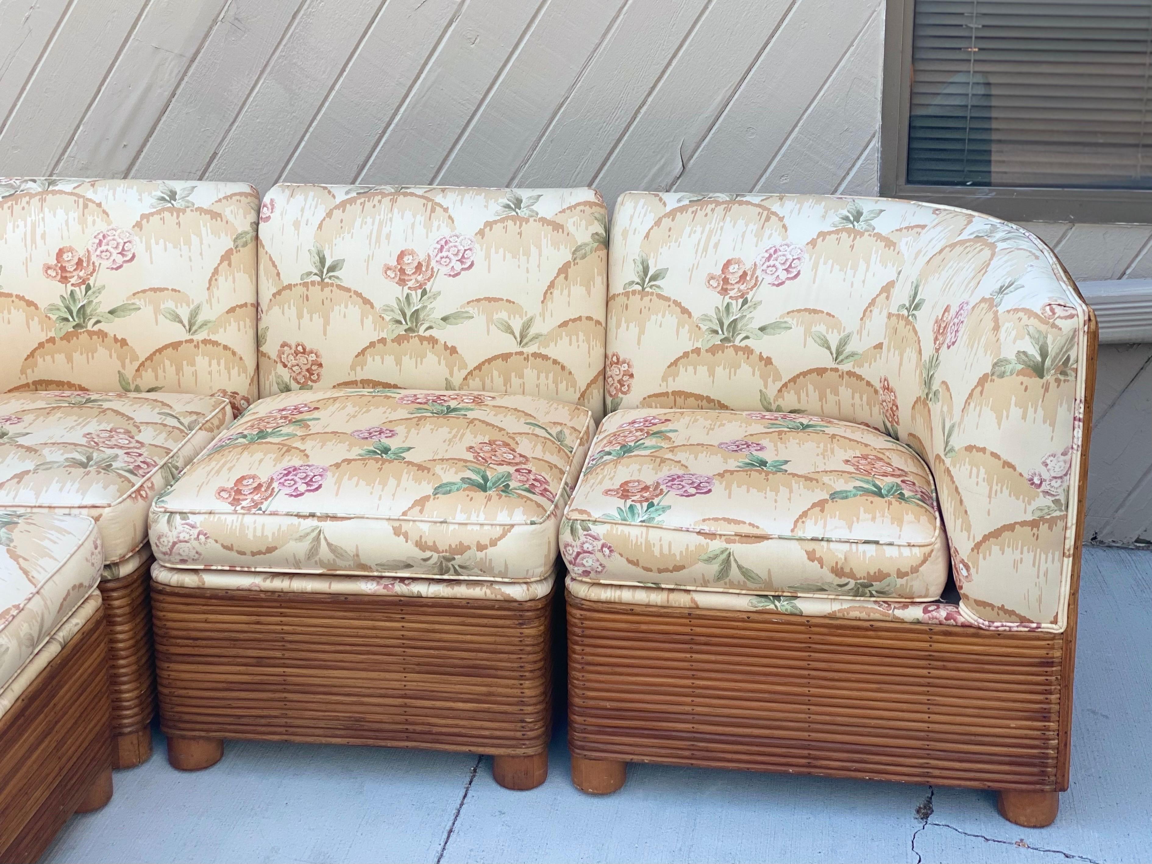 1960s Reed Bamboo Four Piece Modular Sofa  For Sale 2