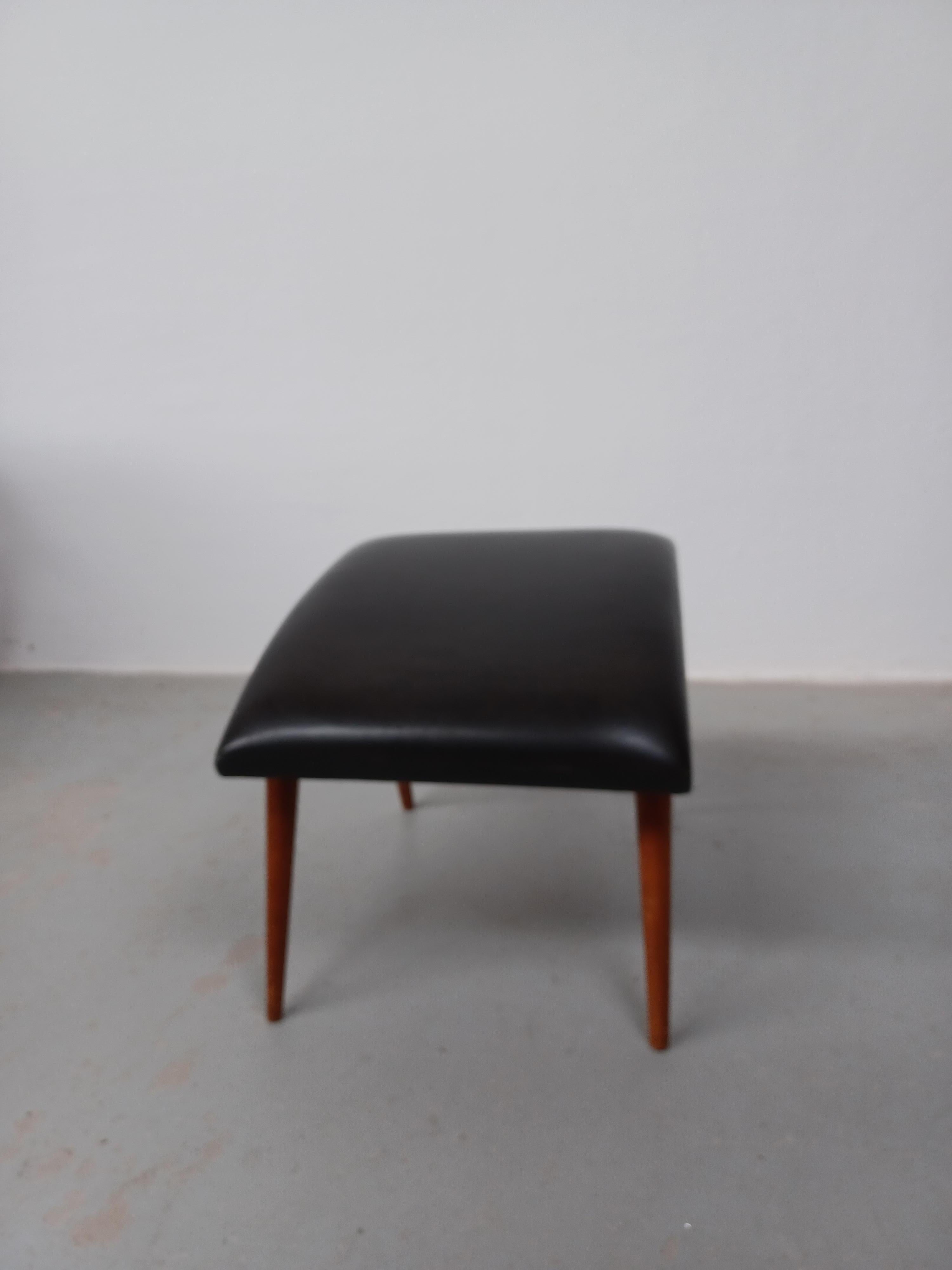 1960's, Refinished Danish Footstool with Leather Upholtery For Sale 5