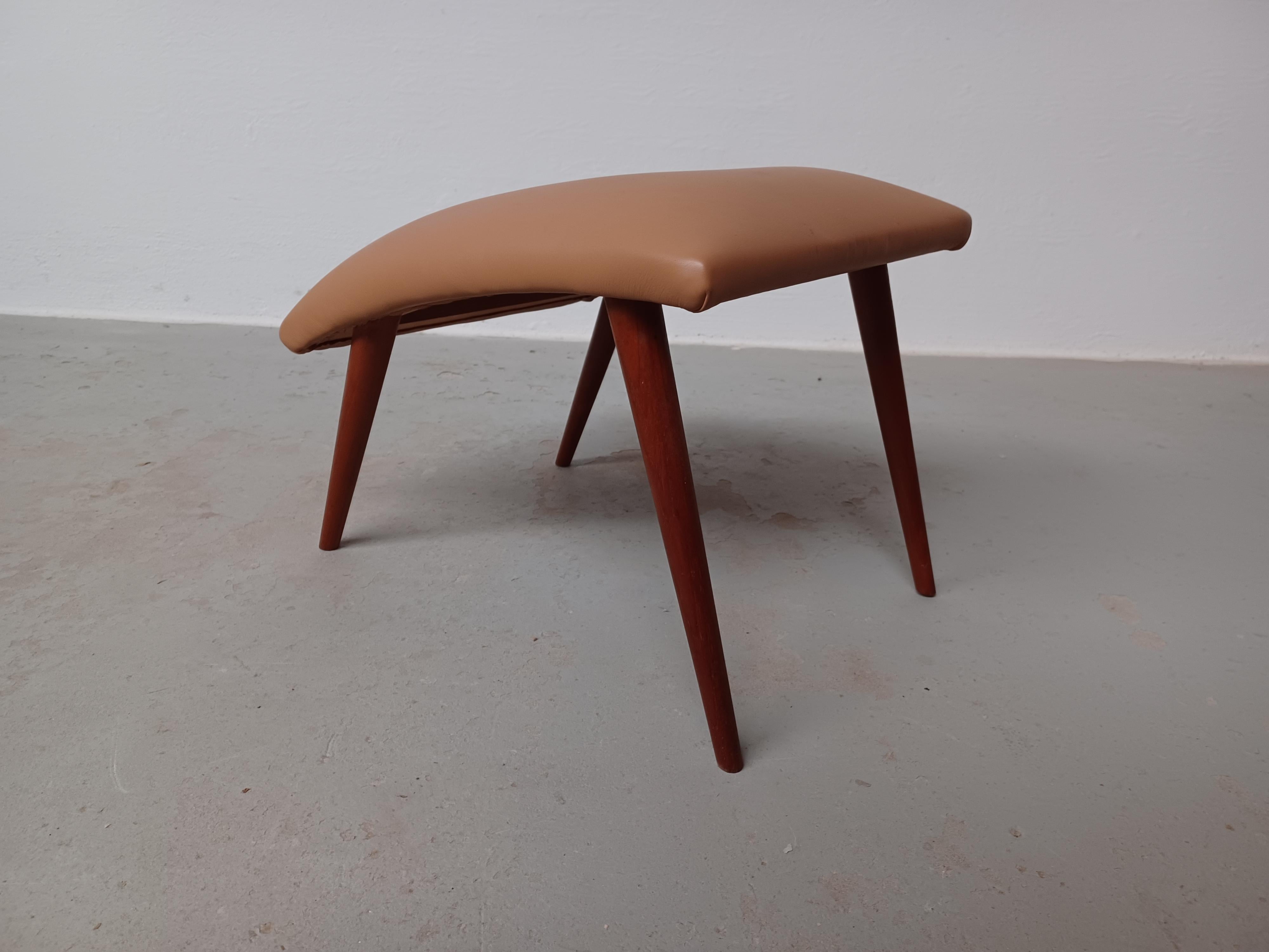 Scandinavian Modern 1960's Restored and Refinished Danish Footstool with Leather Upholtery For Sale
