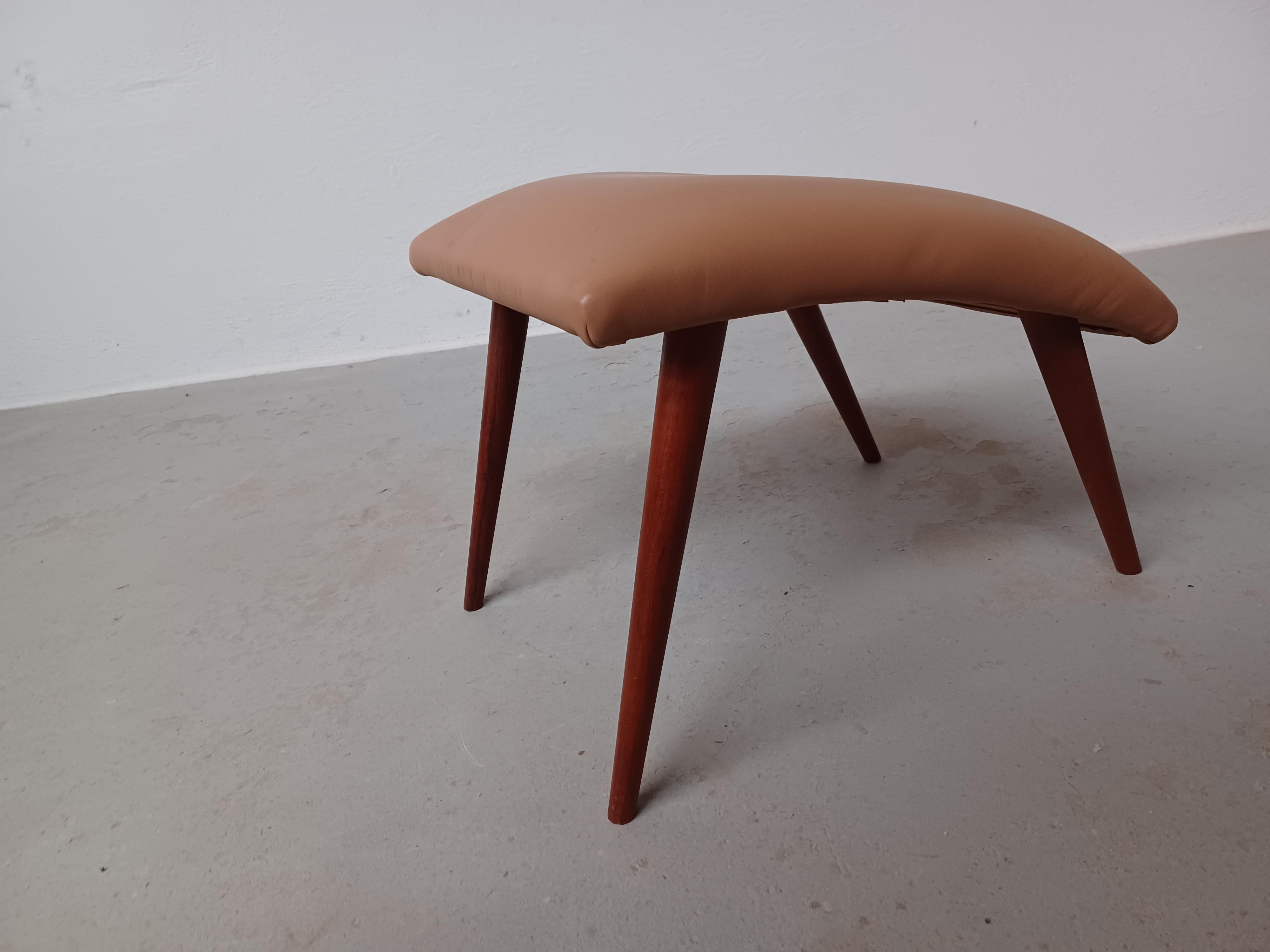 Mid-20th Century 1960's Restored and Refinished Danish Footstool with Leather Upholtery For Sale
