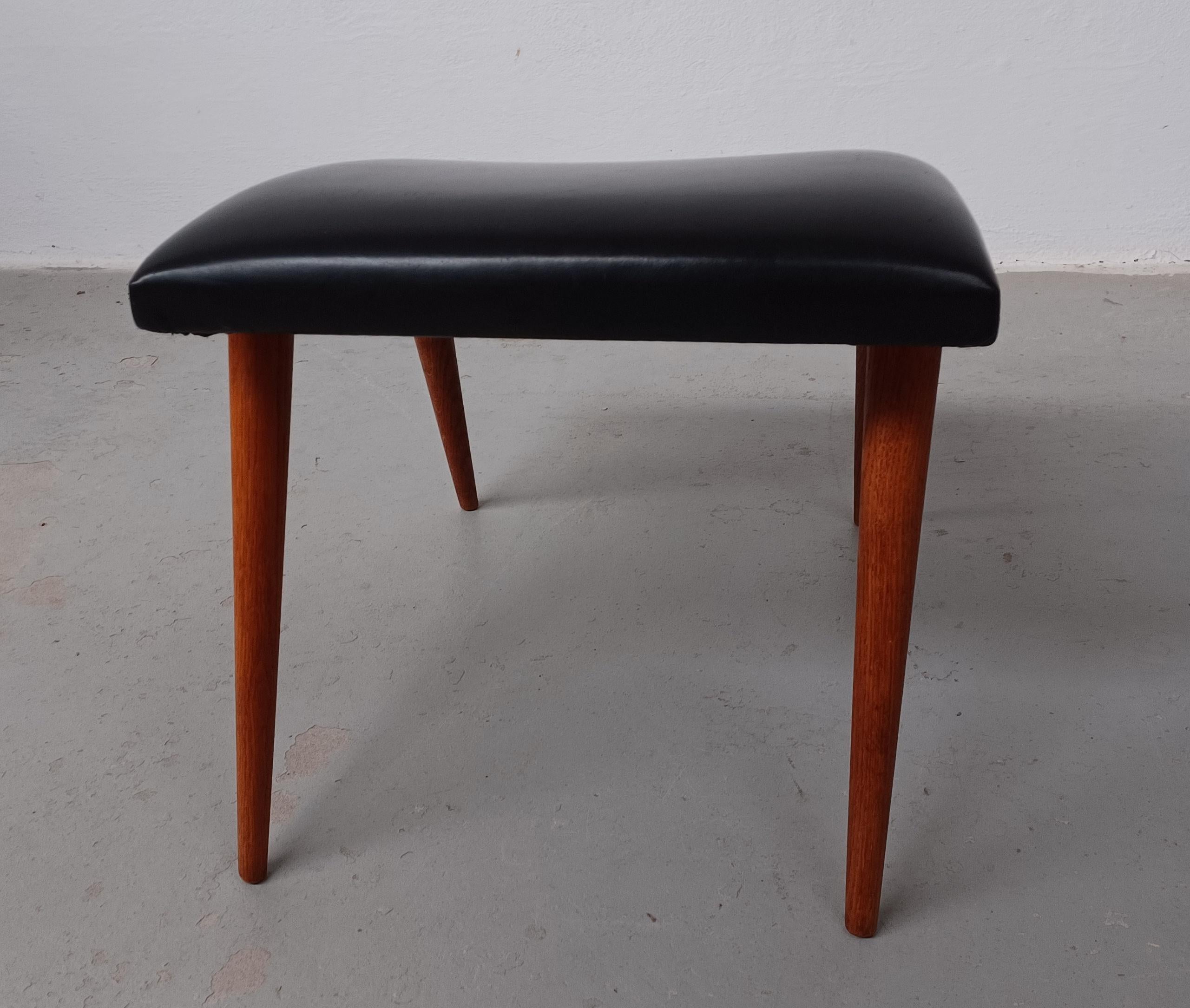 Mid-20th Century 1960's, Refinished Danish Footstool with Leather Upholtery For Sale