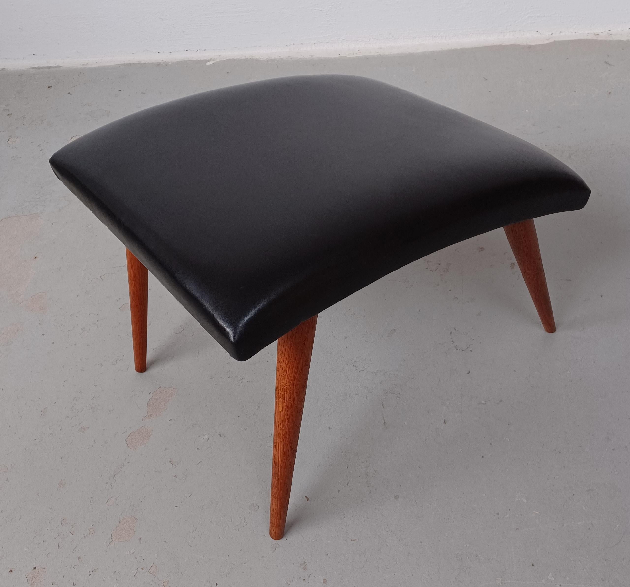 1960's, Refinished Danish Footstool with Leather Upholtery For Sale 1
