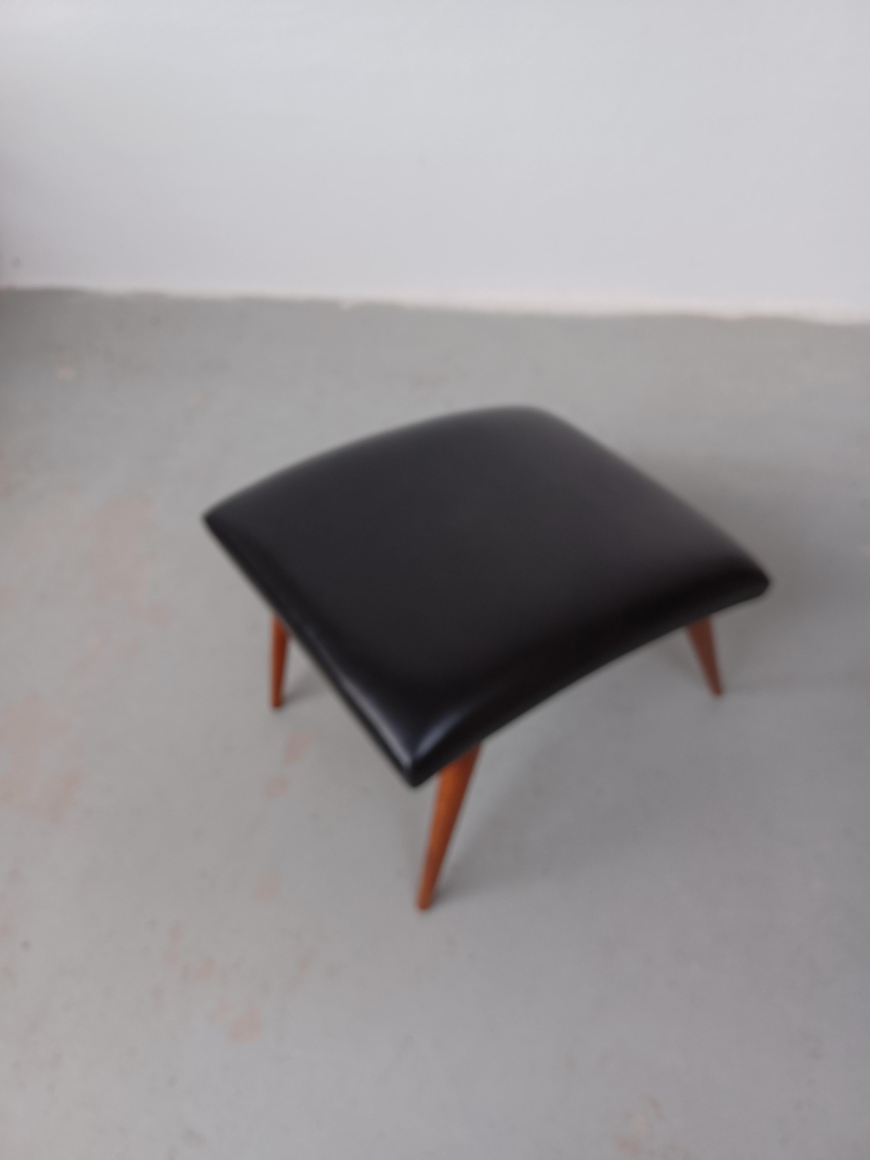 1960's, Refinished Danish Footstool with Leather Upholtery For Sale 2