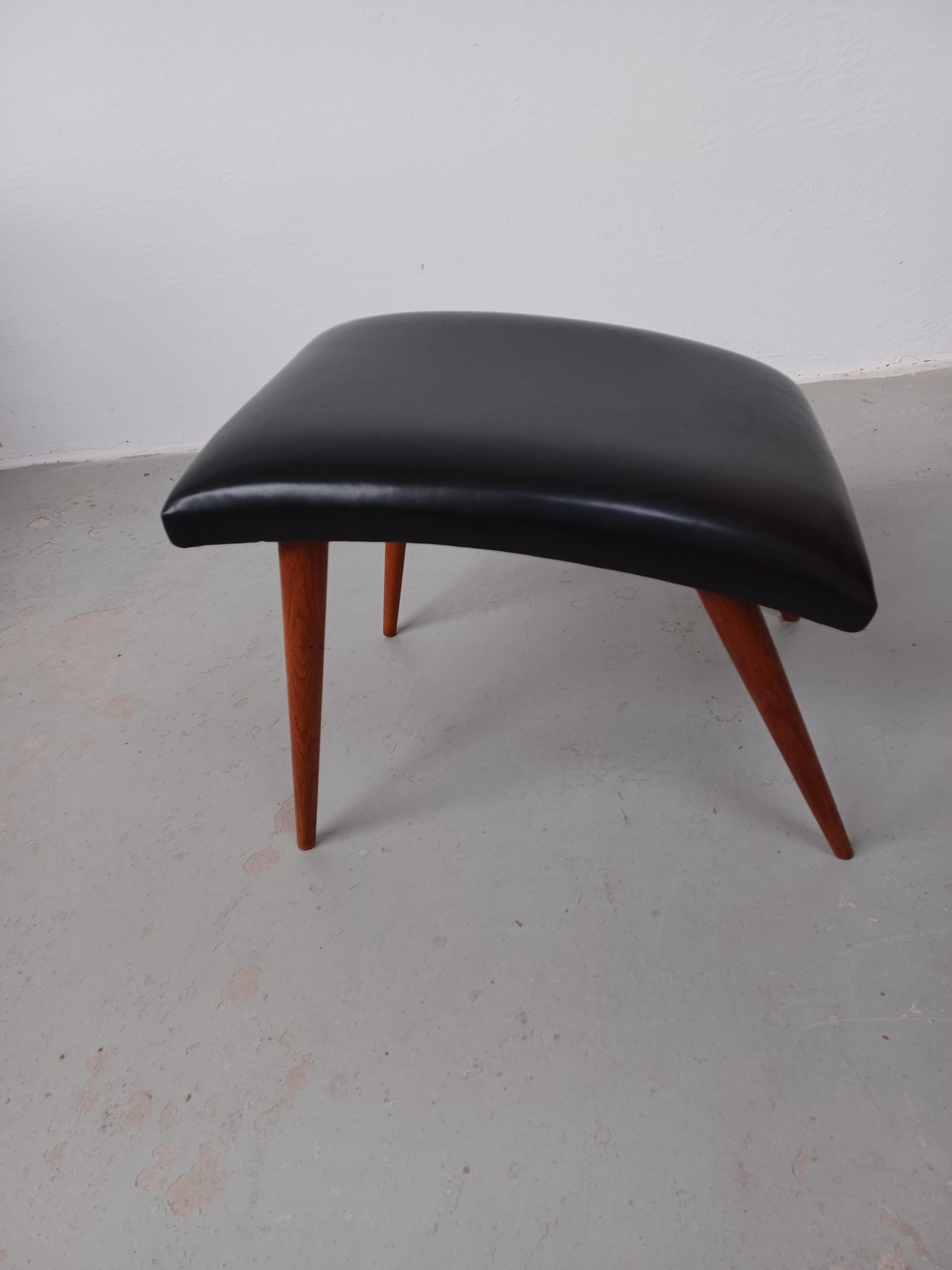 1960's, Refinished Danish Footstool with Leather Upholtery For Sale 3