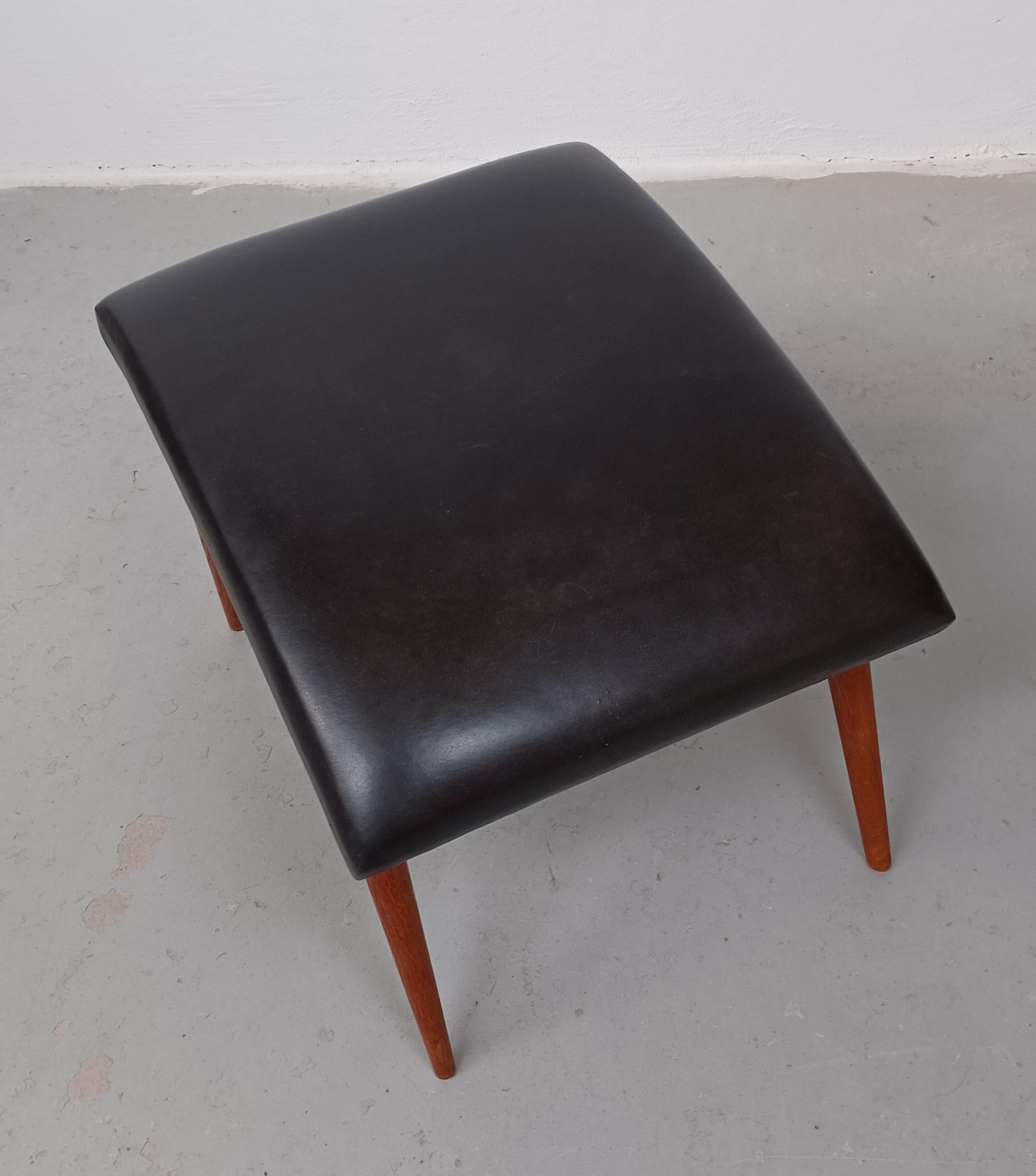 1960's, Refinished Danish Footstool with Leather Upholtery For Sale 4