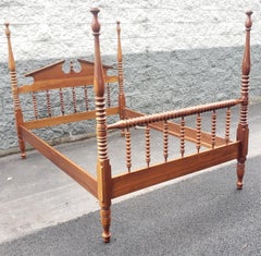 1960s Refinished Light Cherry Semi Poster Spool Full Size Bed