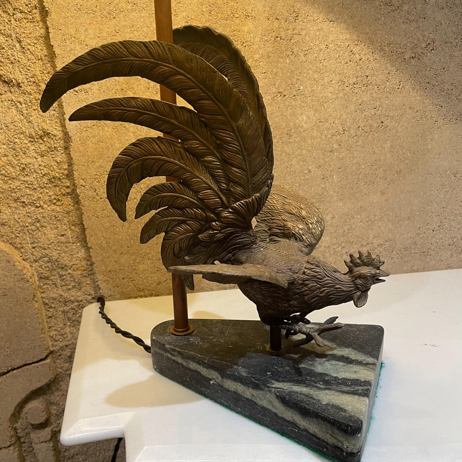 Brass 1960s Bronze Rooster Table Lamp Green Marble Base  For Sale
