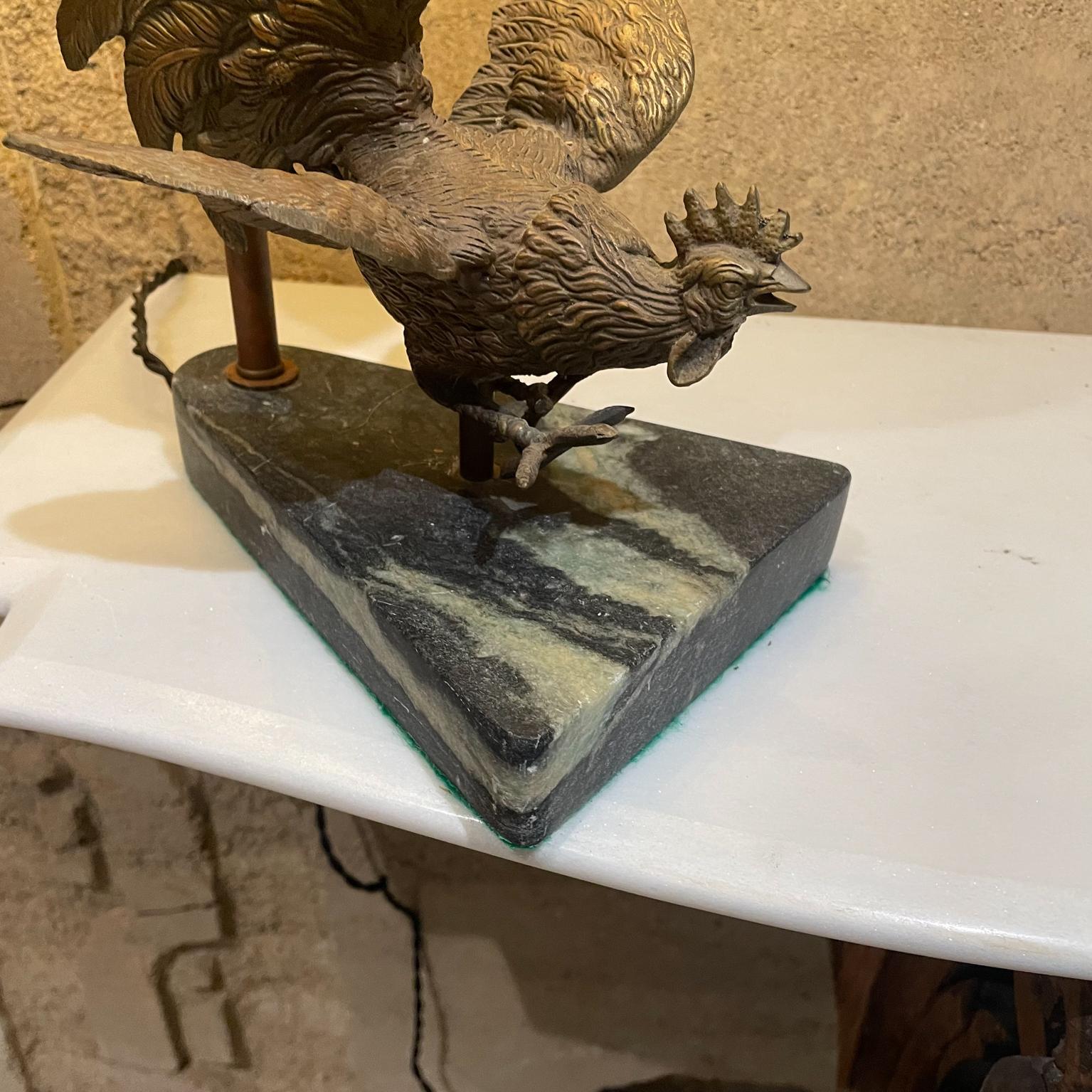 1960s Bronze Rooster Table Lamp Green Marble Base  For Sale 1