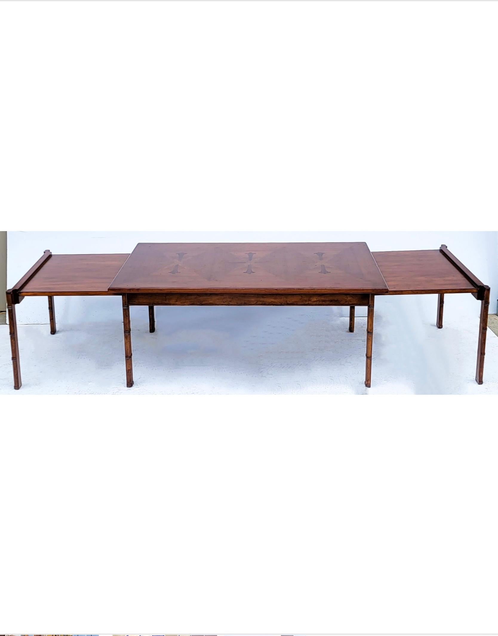 1960s Regency Style Faux Bamboo Cherry / Rosewood Inlaid Extension Coffee Table 1