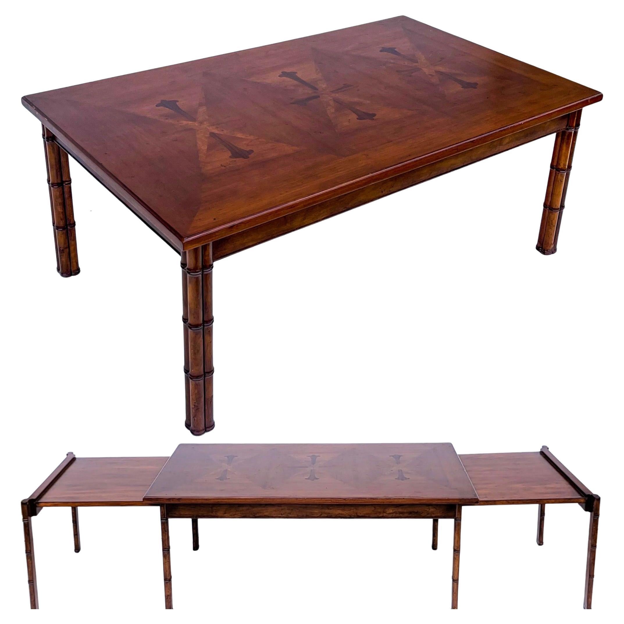 1960s Regency Style Faux Bamboo Cherry / Rosewood Inlaid Extension Coffee Table