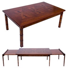 1960s Regency Style Faux Bamboo Cherry / Rosewood Inlaid Extension Coffee Table