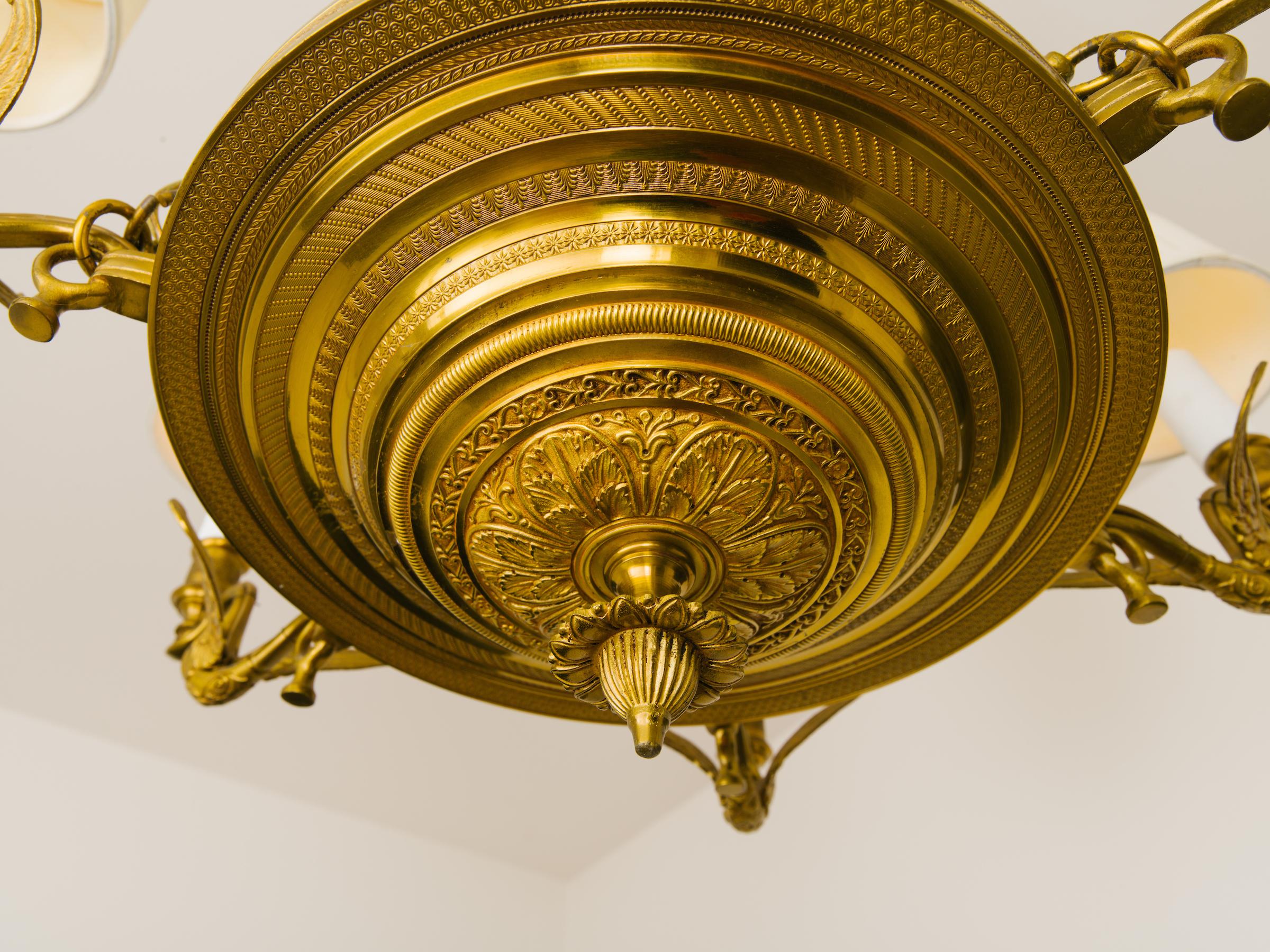 1960s Regency Style Swan Brass Chandelier 6