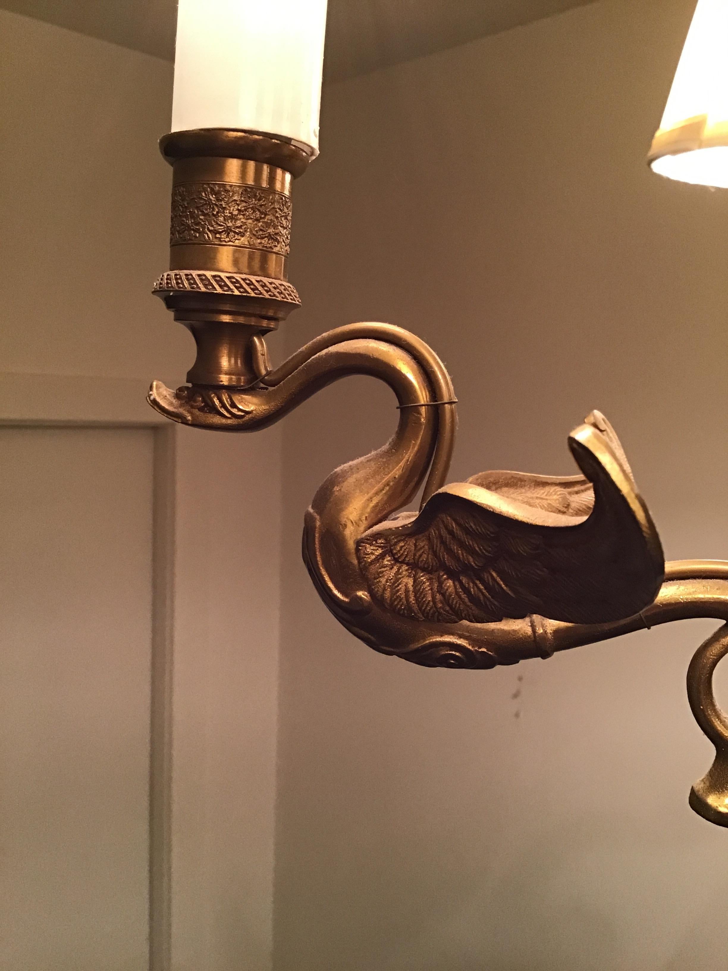1960s Regency Style Swan Brass Chandelier 3
